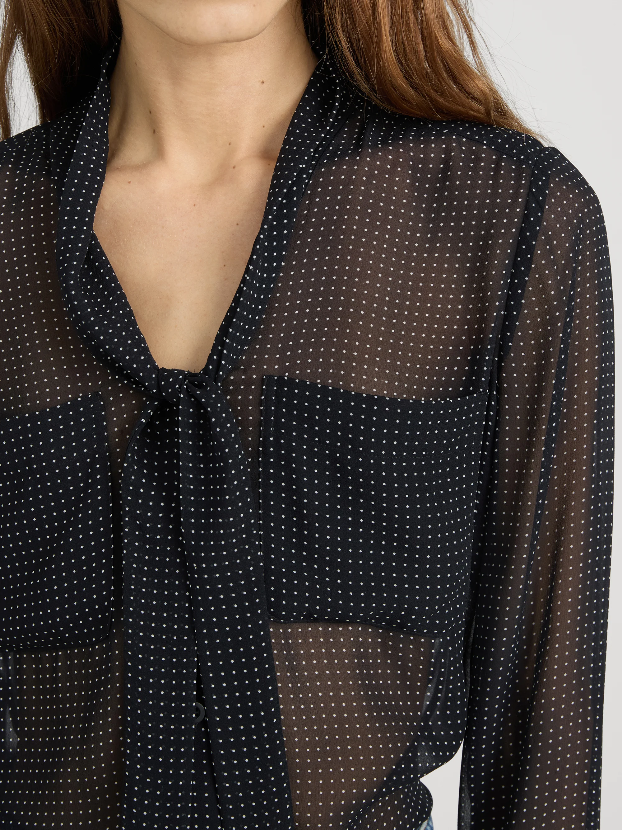 Polka Dot Modern Tie Blouse -- Navy Multi - Image 5