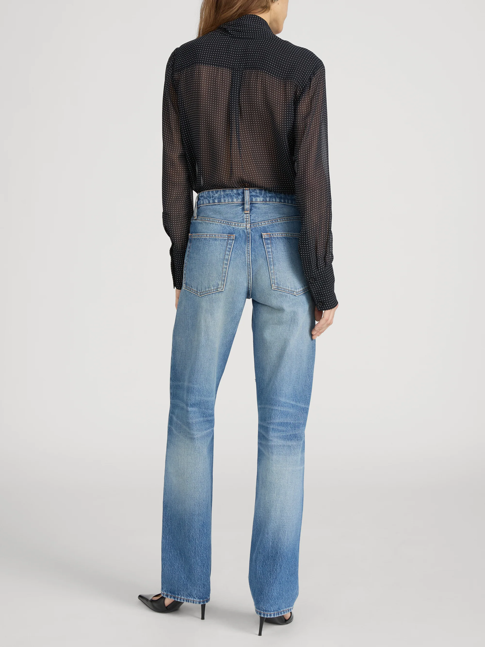 Polka Dot Modern Tie Blouse -- Navy Multi - Image 6