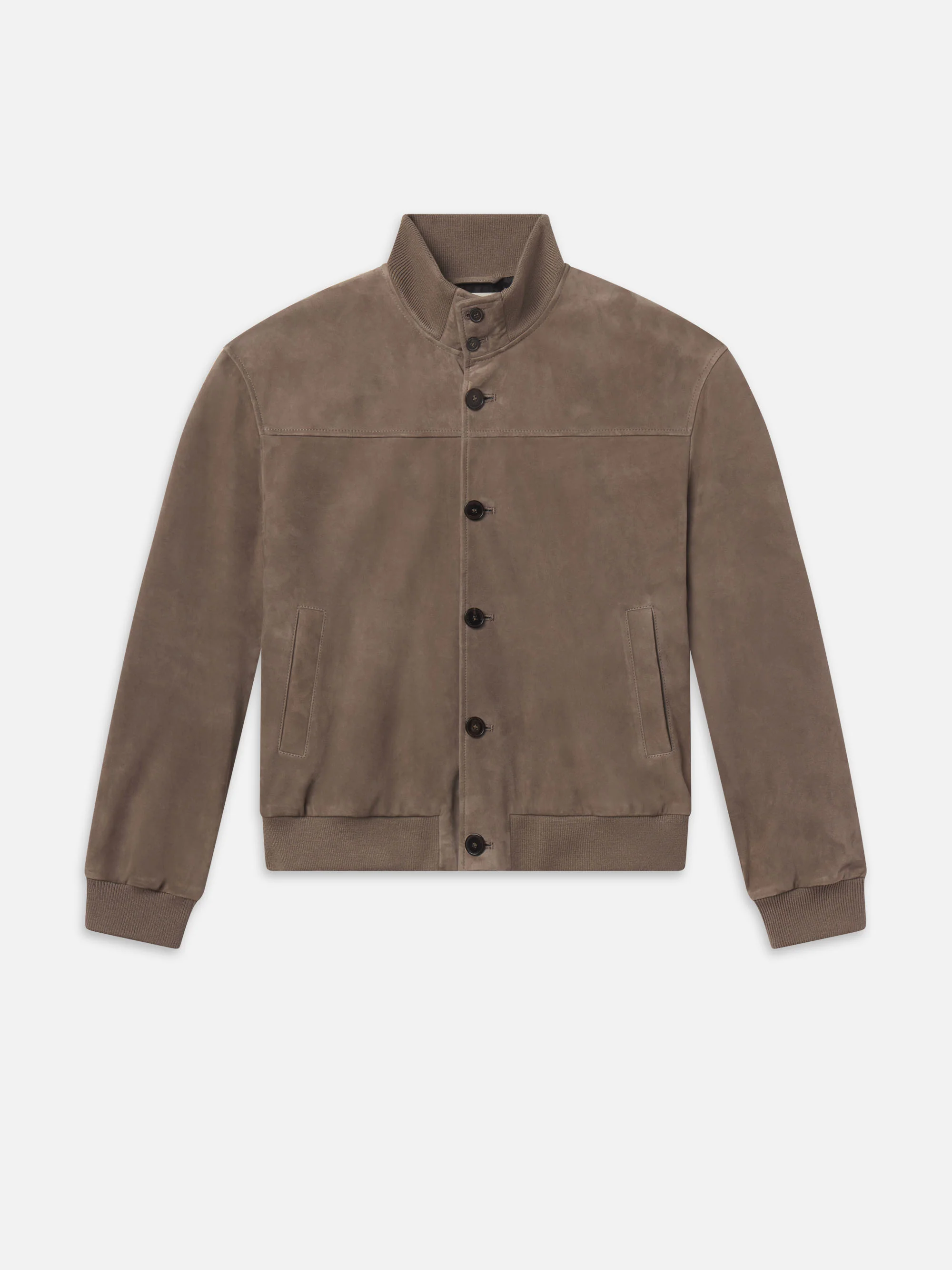 Rib Collar Suede Jacket -- Smoky Green
