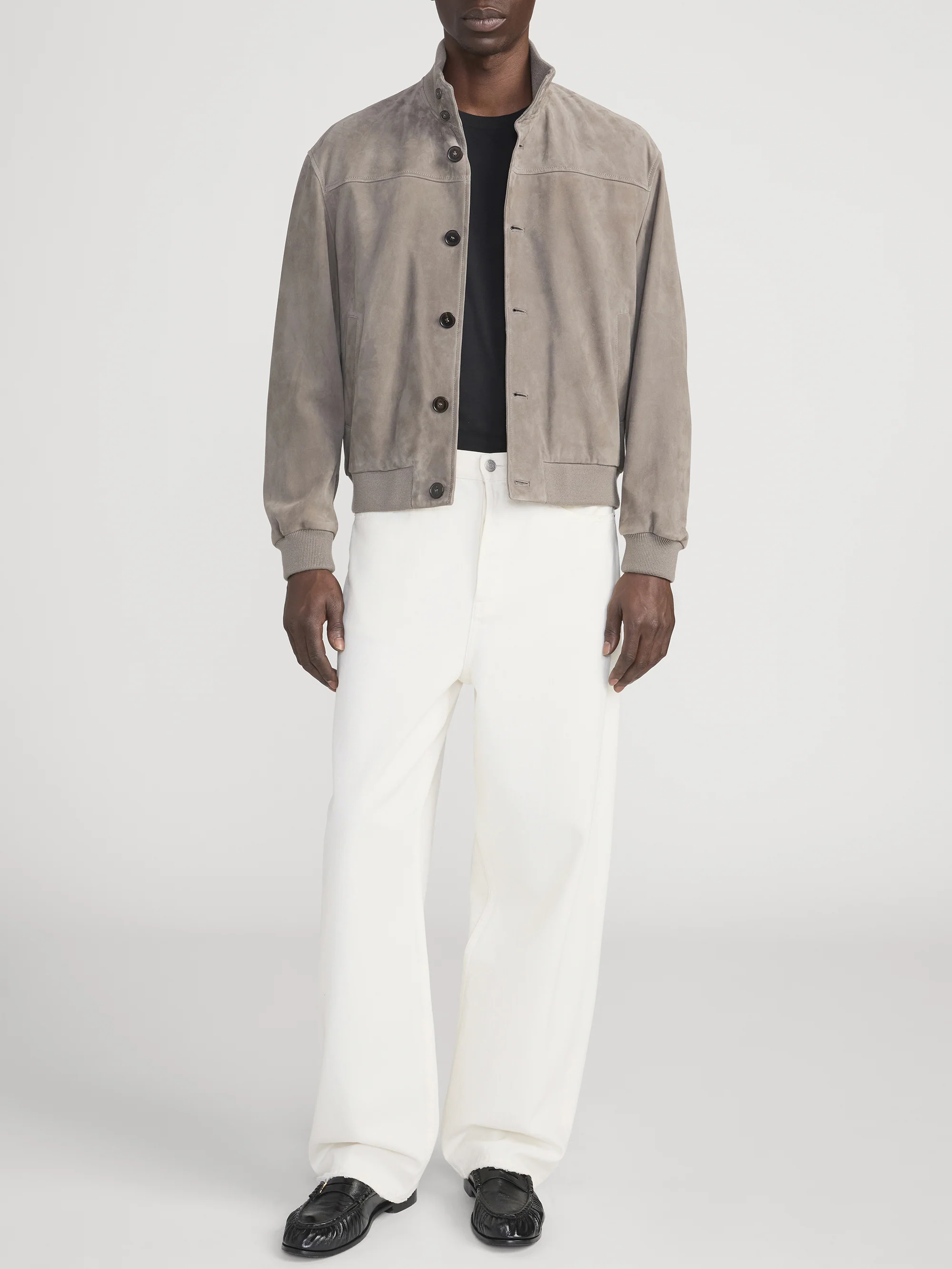 Rib Collar Suede Jacket -- Smoky Green - Image 2