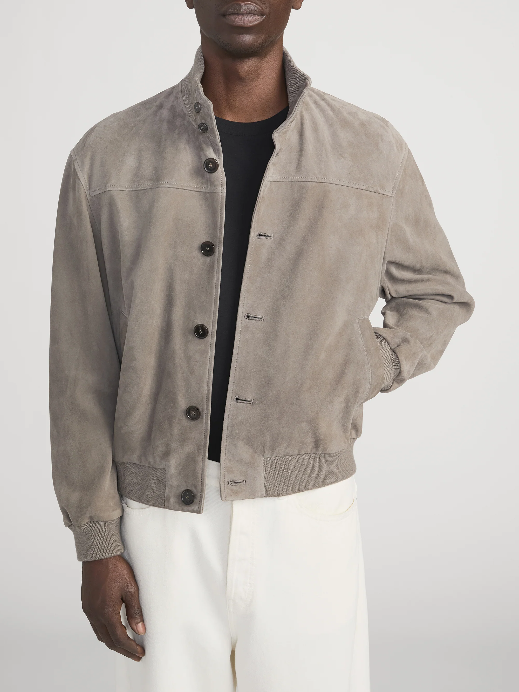 Rib Collar Suede Jacket -- Smoky Green - Image 3