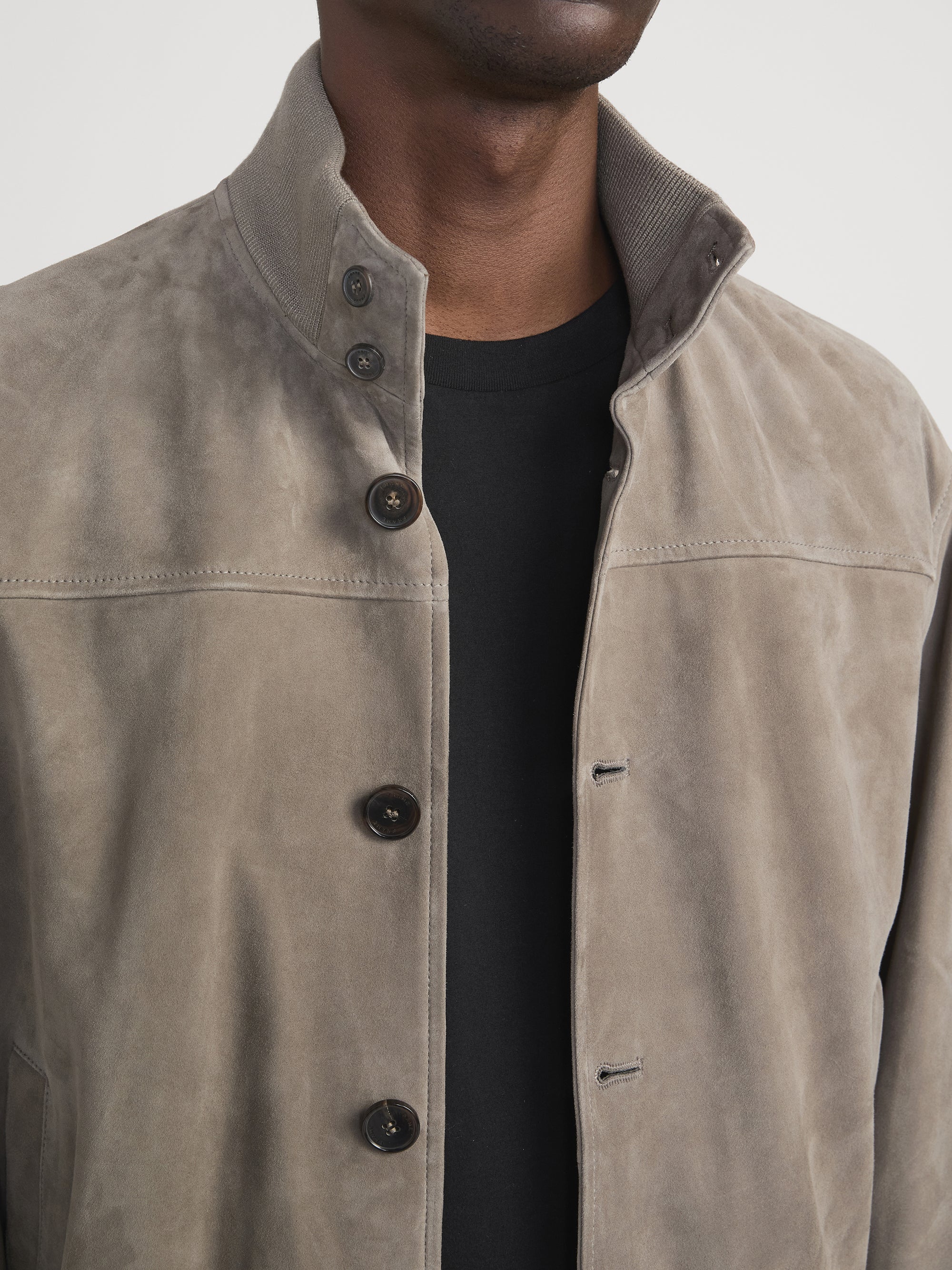 Rib Collar Suede Jacket -- Smoky Green - Image 4