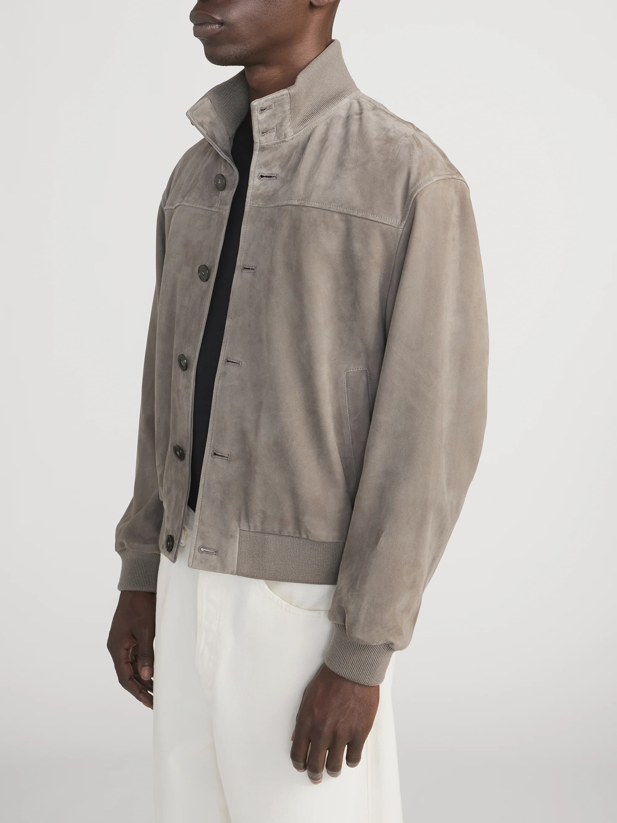 Rib Collar Suede Jacket -- Smoky Green - Image 5