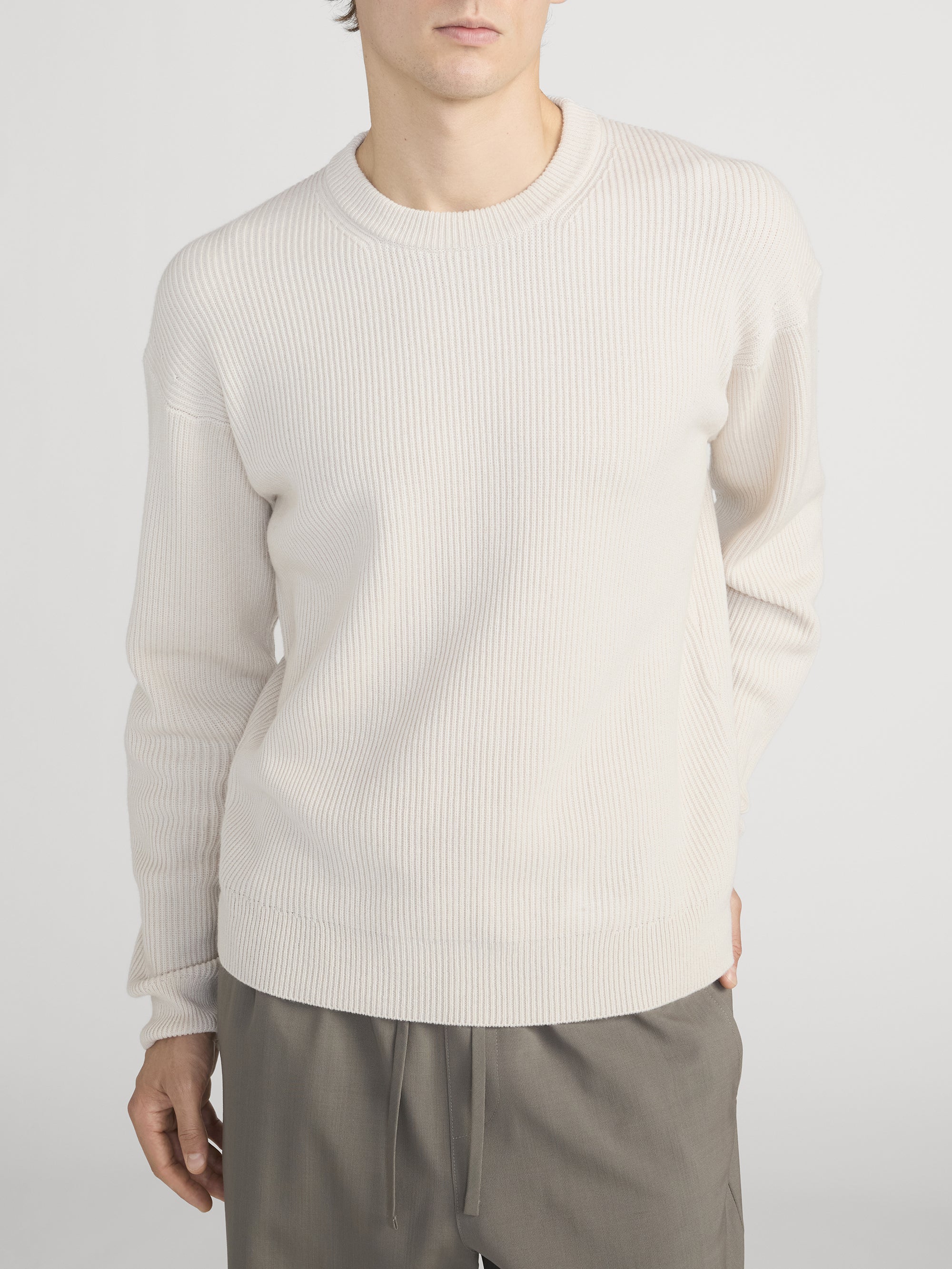 Ribbed Crewneck Sweater -- Cream - Image 3