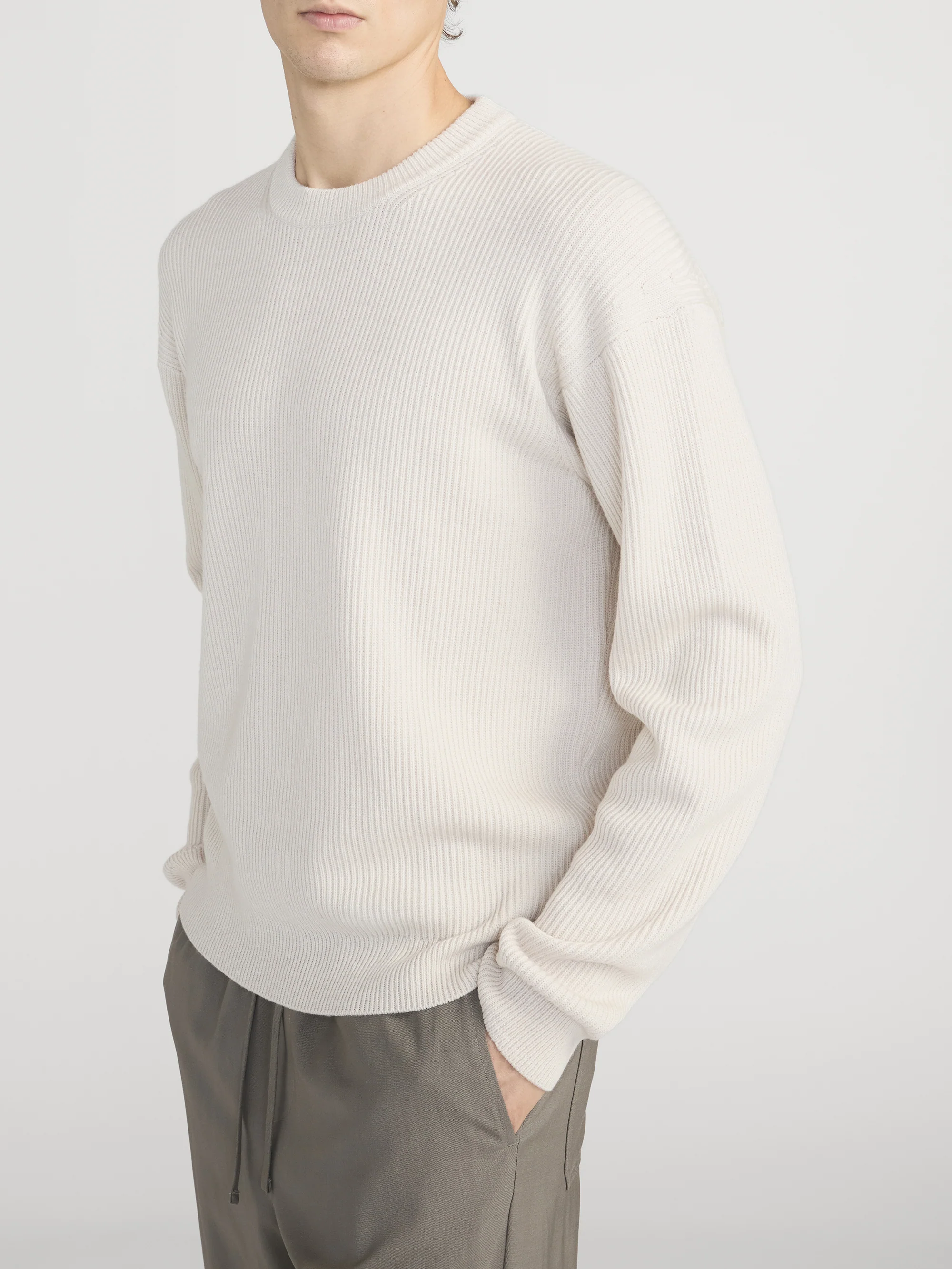 Ribbed Crewneck Sweater -- Cream - Image 4