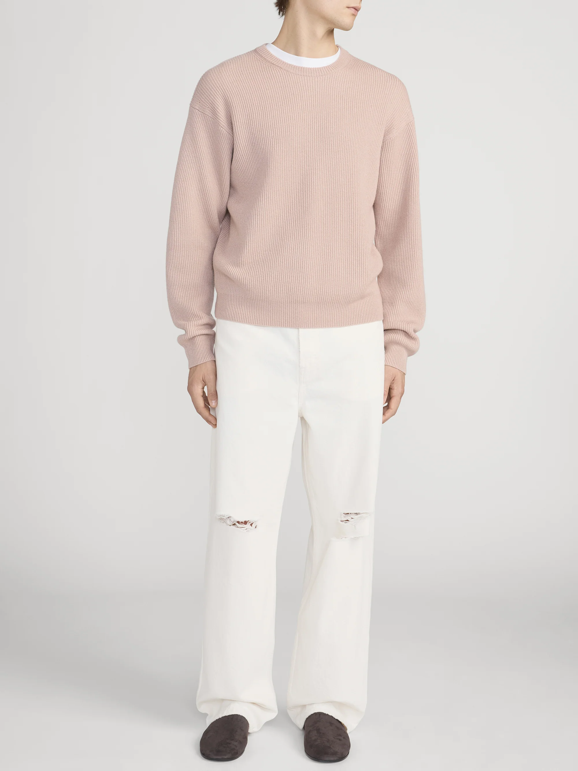 Ribbed Crewneck Sweater -- Light Mauve - Image 2