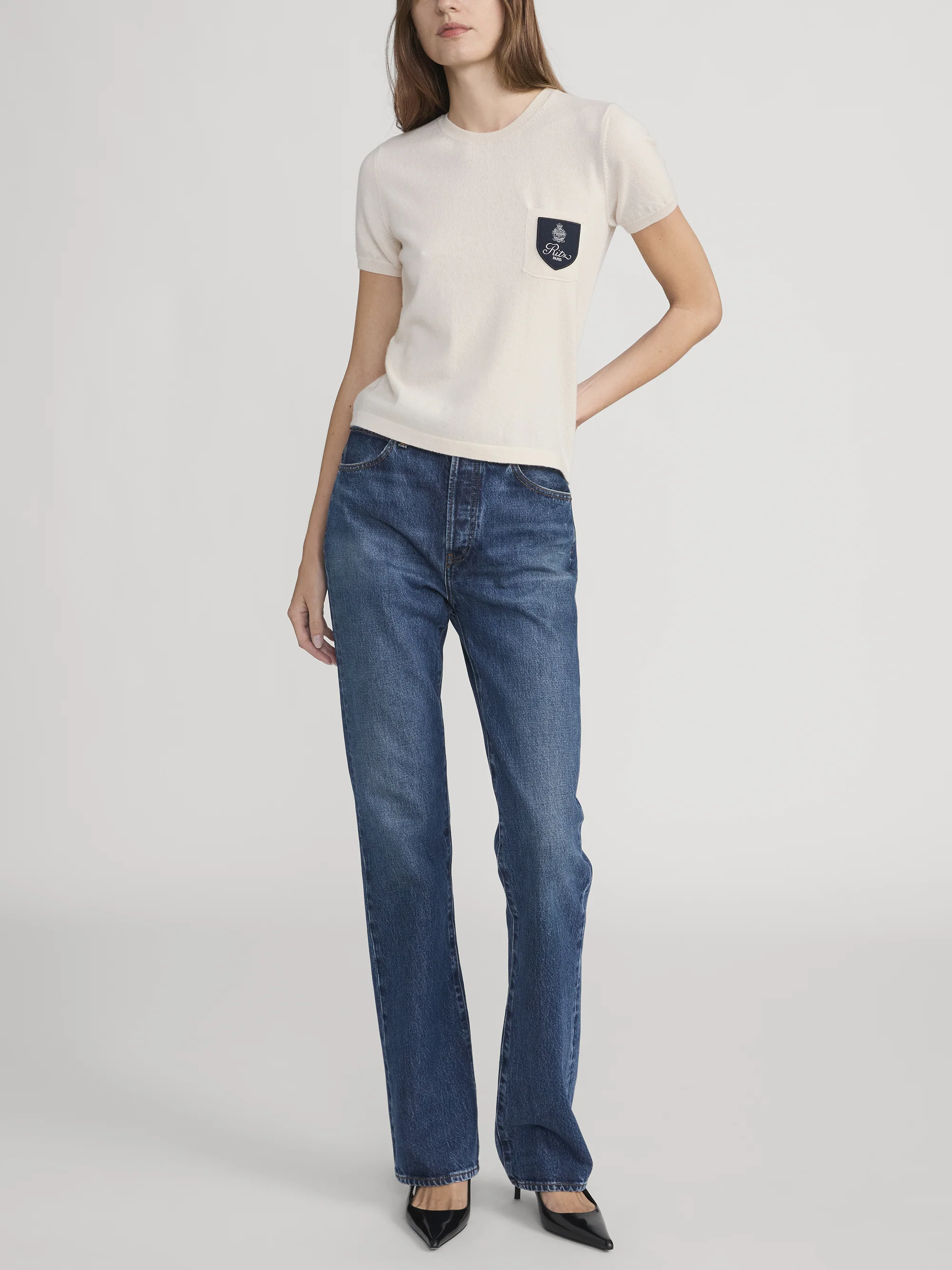 Ritz Crest Cashmere Tee -- Cream - Image 2