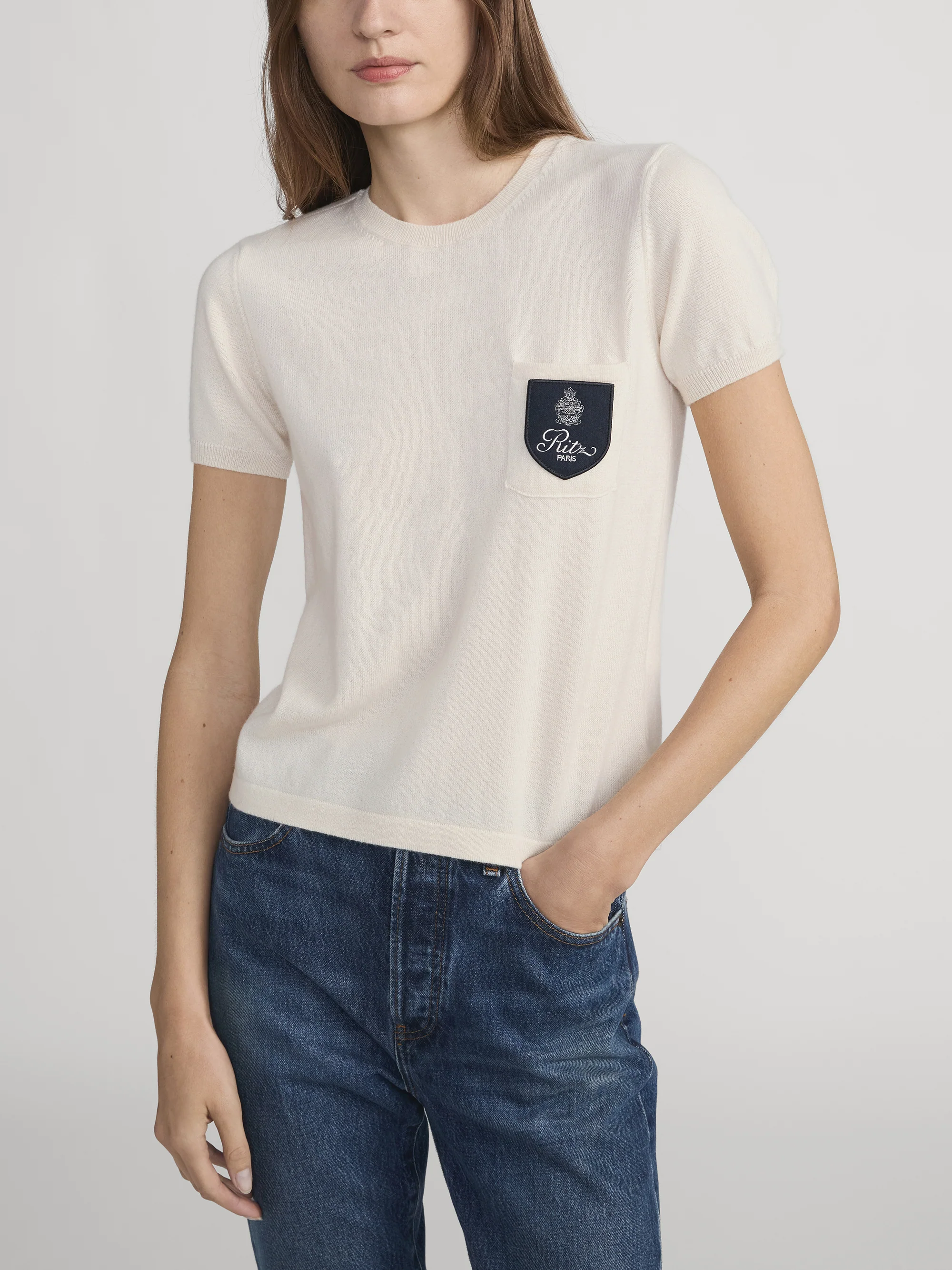 Ritz Crest Cashmere Tee -- Cream - Image 3