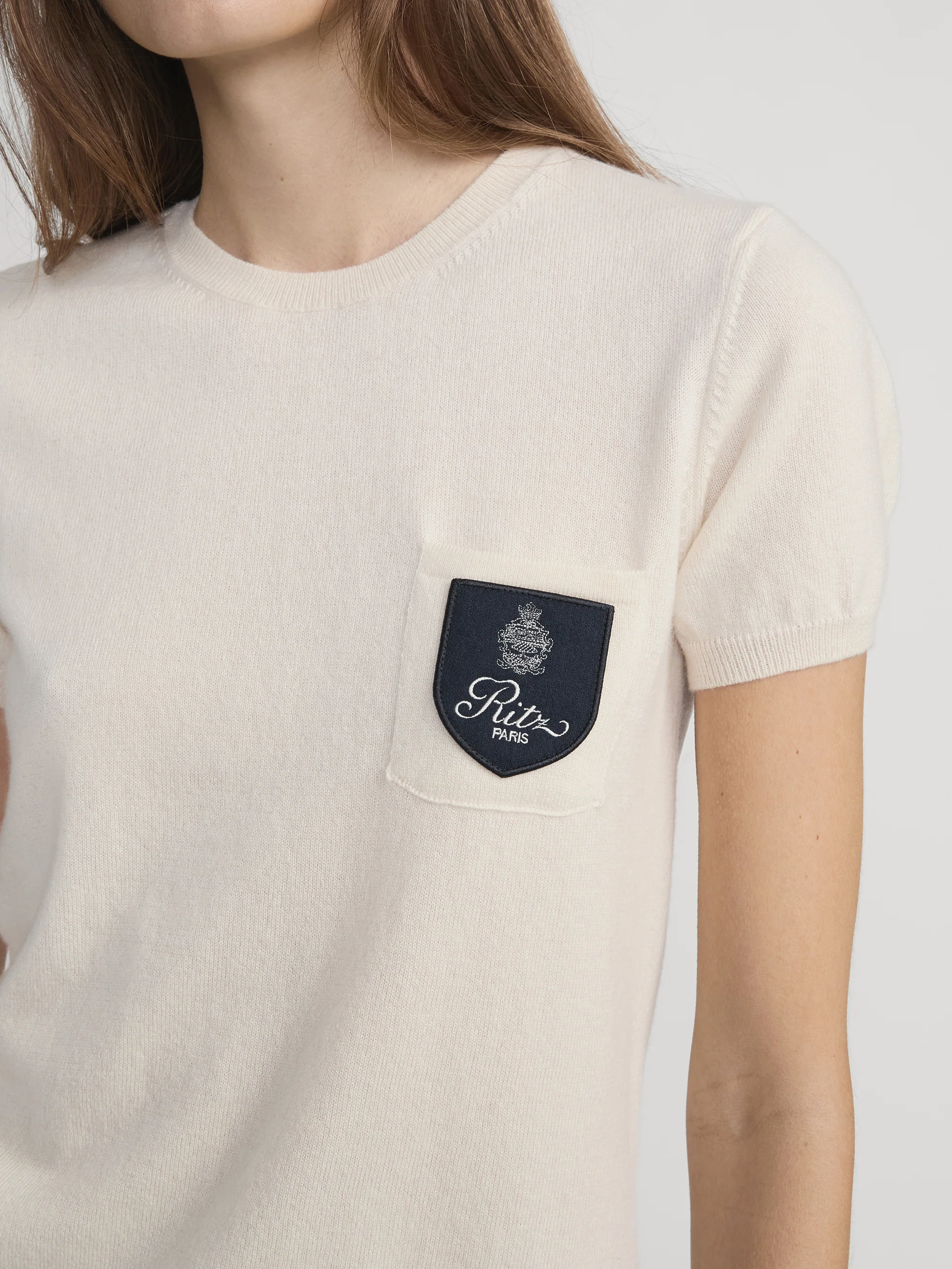 Ritz Crest Cashmere Tee -- Cream - Image 4