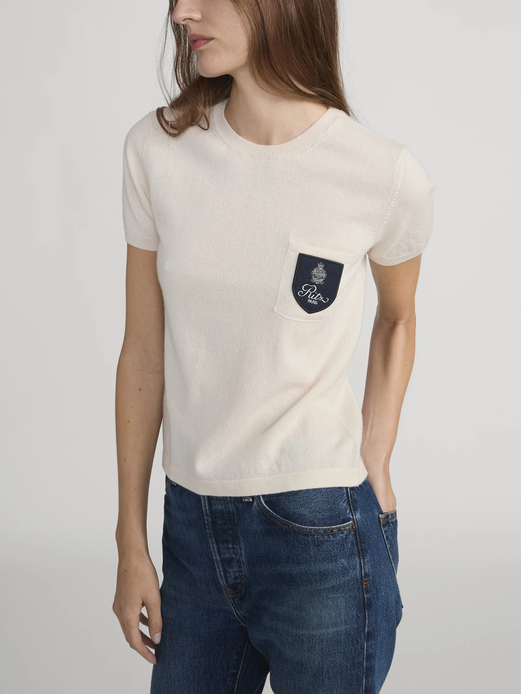 Ritz Crest Cashmere Tee -- Cream - Image 5