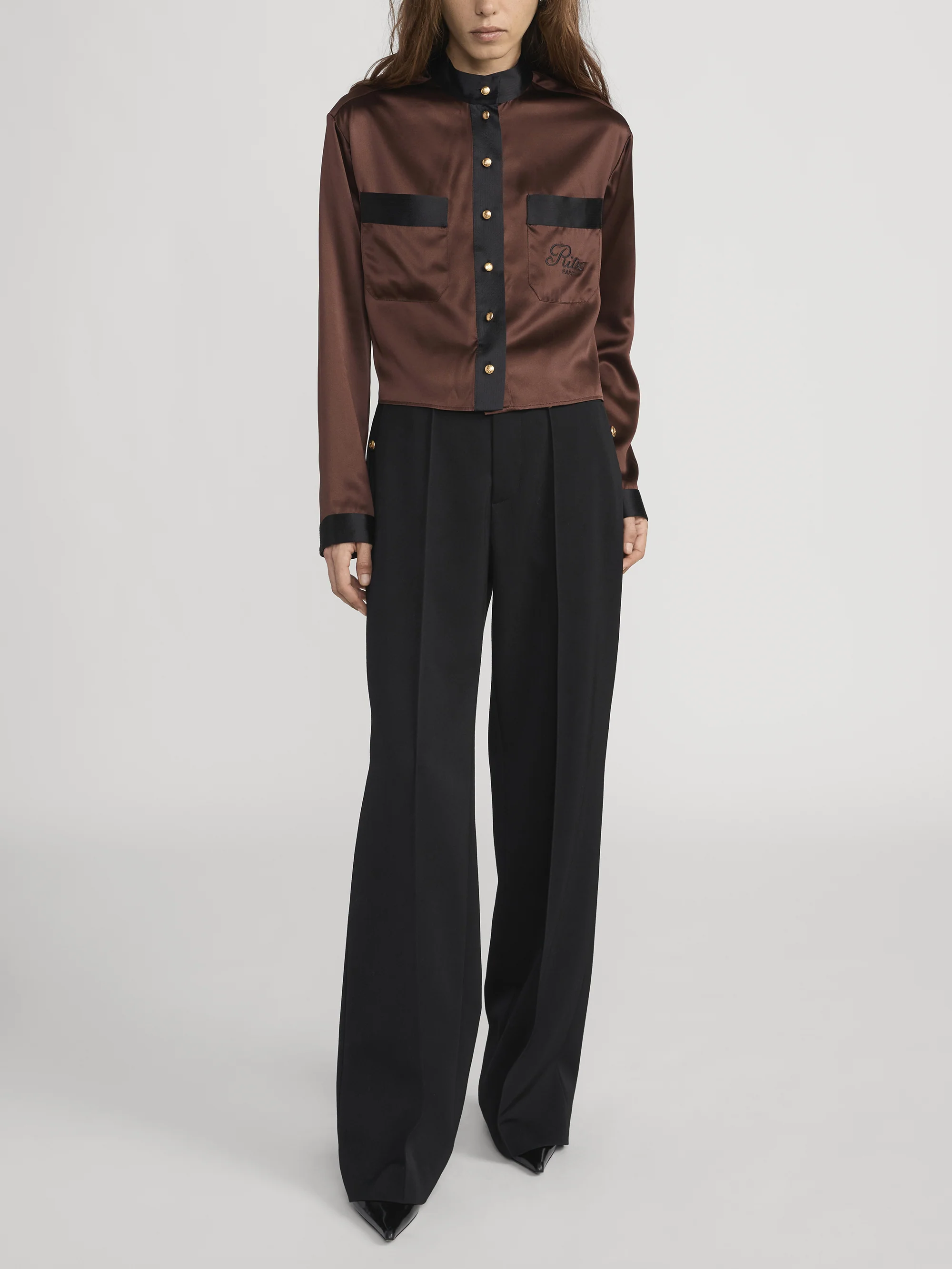 Ritz Feminine Silk Blouse -- Chocolate Brown - Image 3