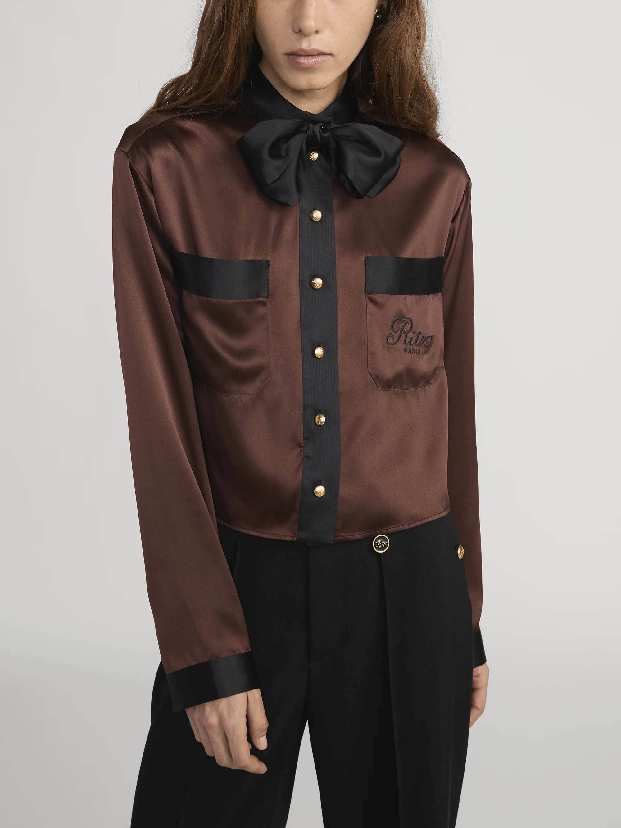 Ritz Feminine Silk Blouse -- Chocolate Brown - Image 4