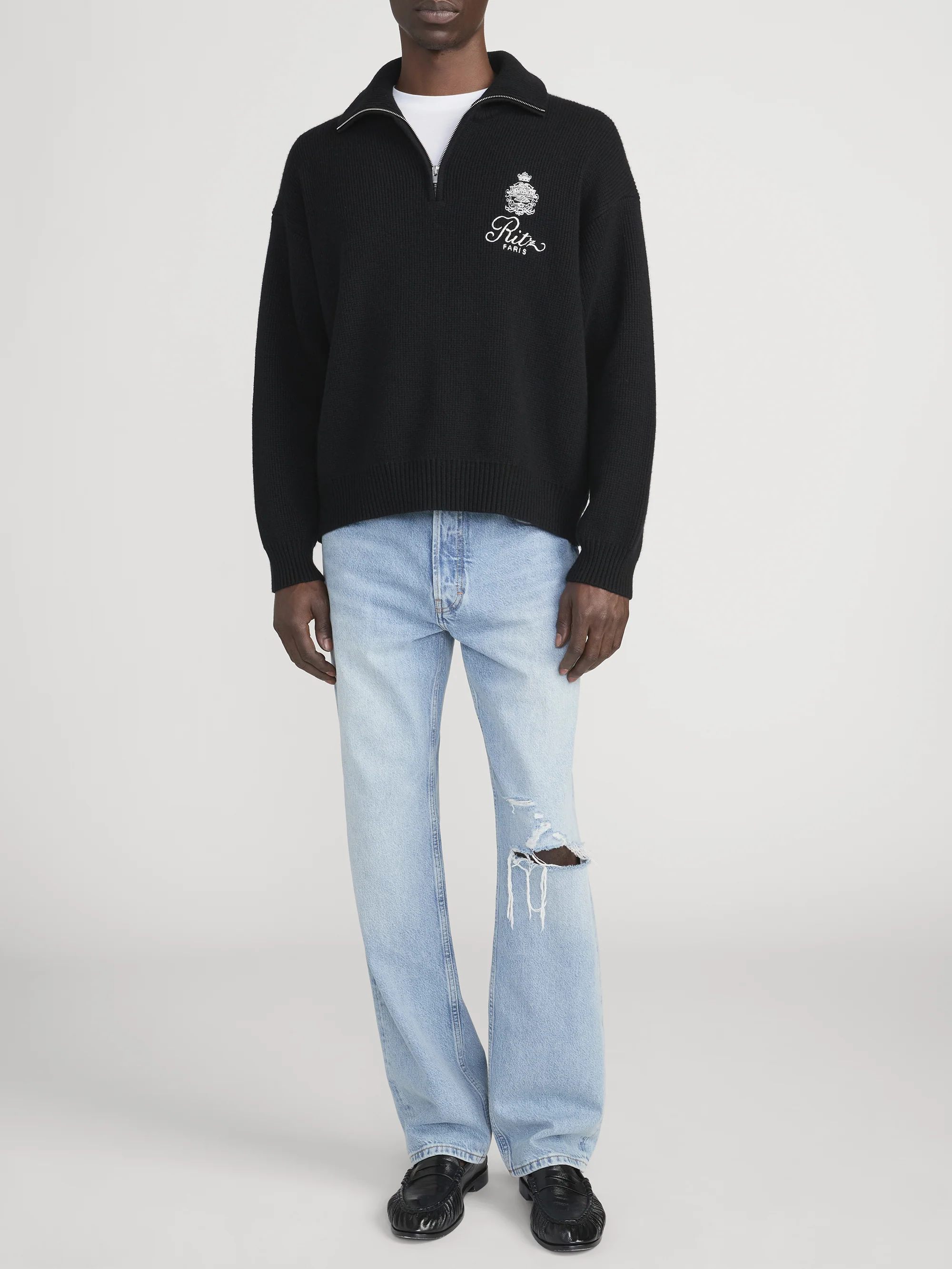 Ritz Men's Cashmere Half Zip -- Black - Image 2