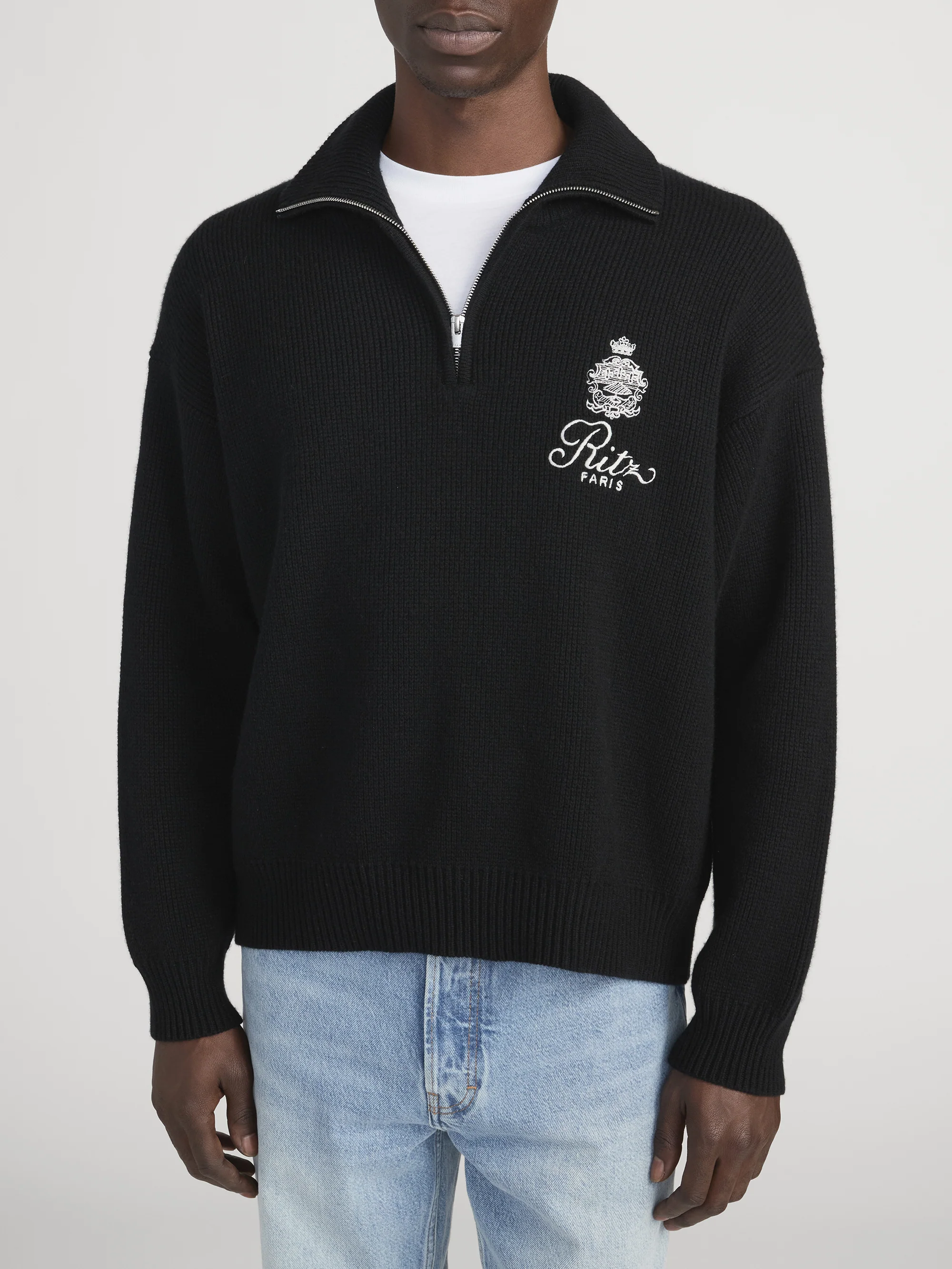 Ritz Men's Cashmere Half Zip -- Black - Image 3