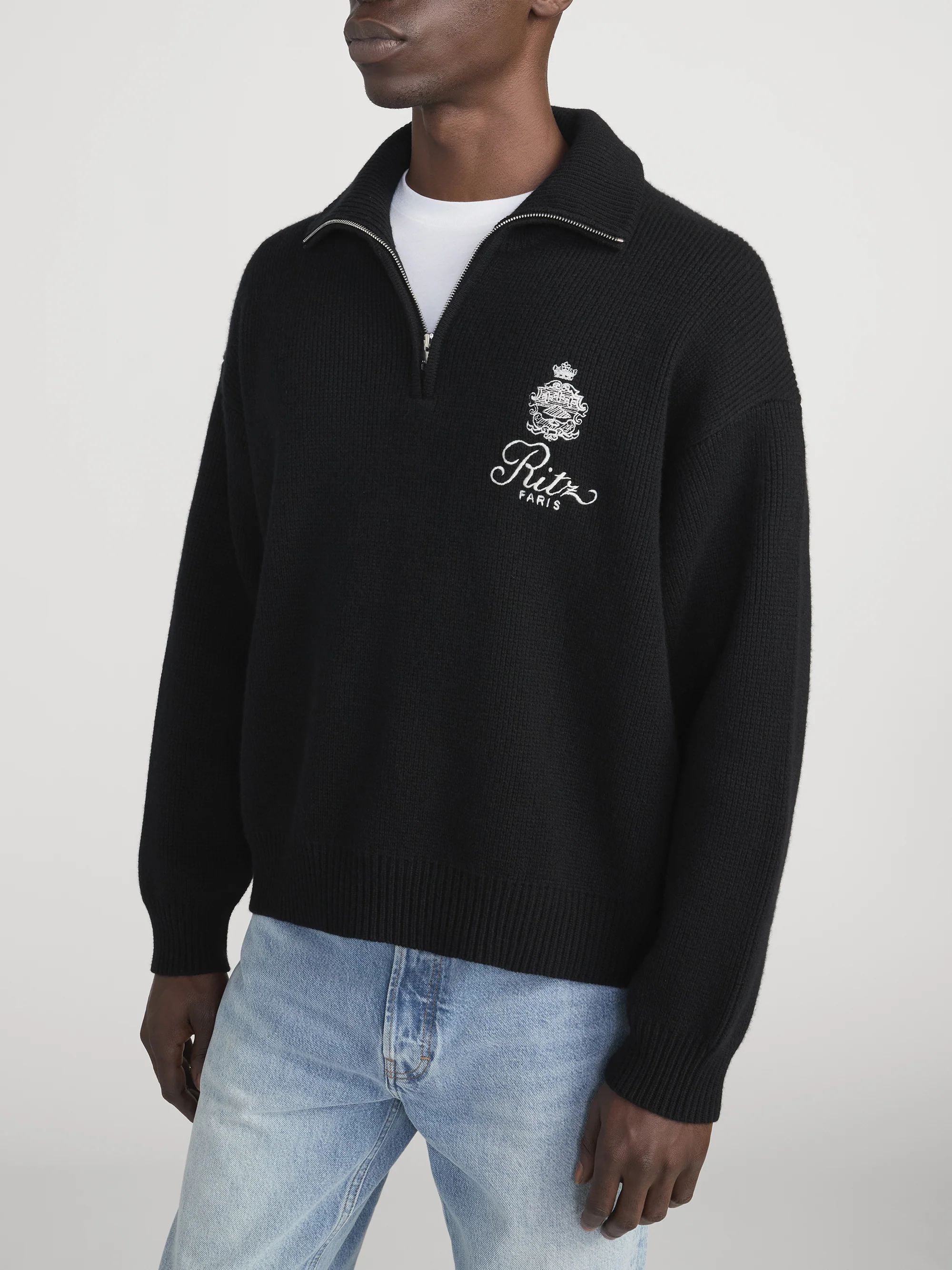 Ritz Men's Cashmere Half Zip -- Black - Image 5