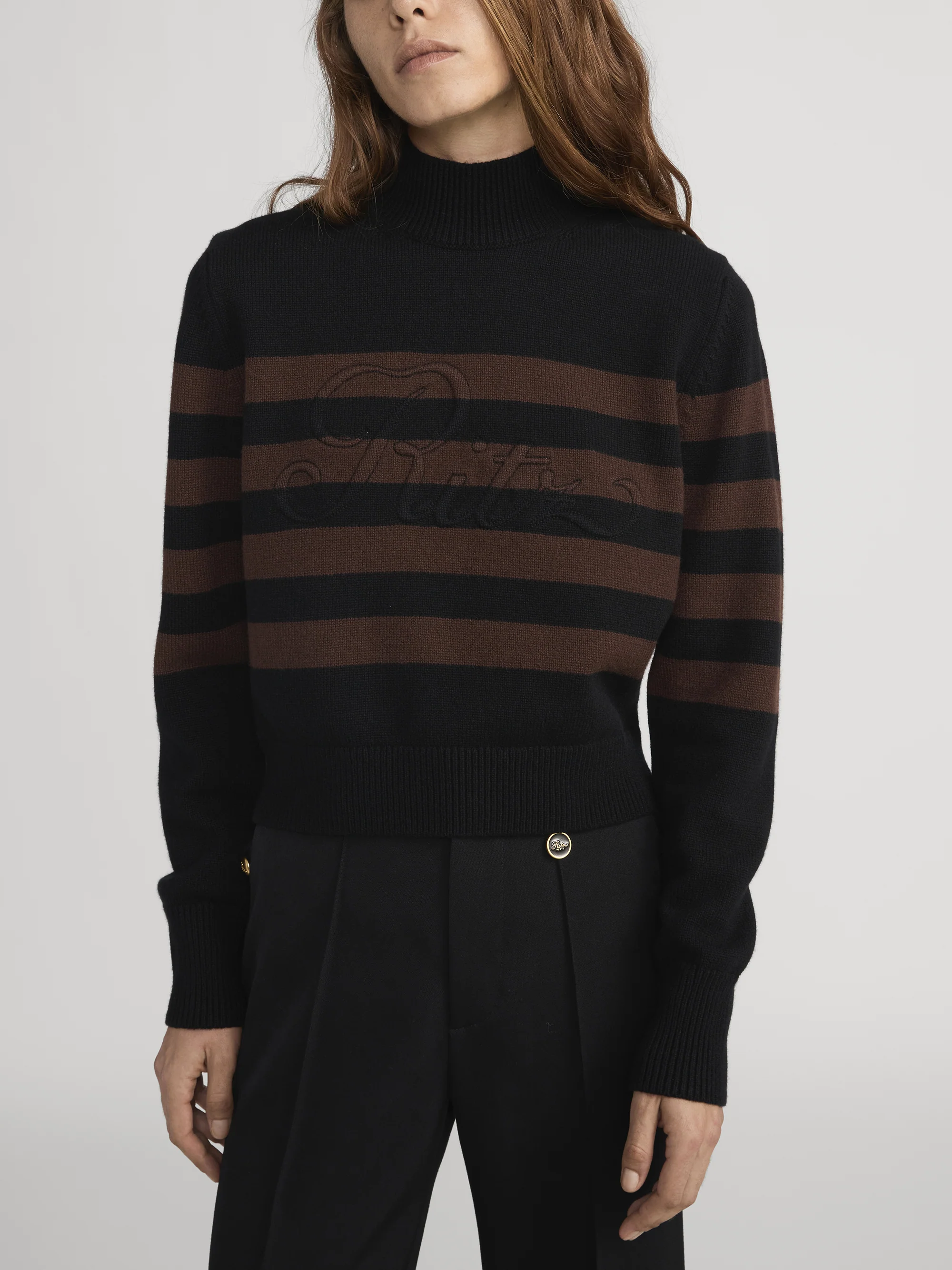 Ritz Striped Cashmere Turtleneck Sweater -- Black Multi - Image 3