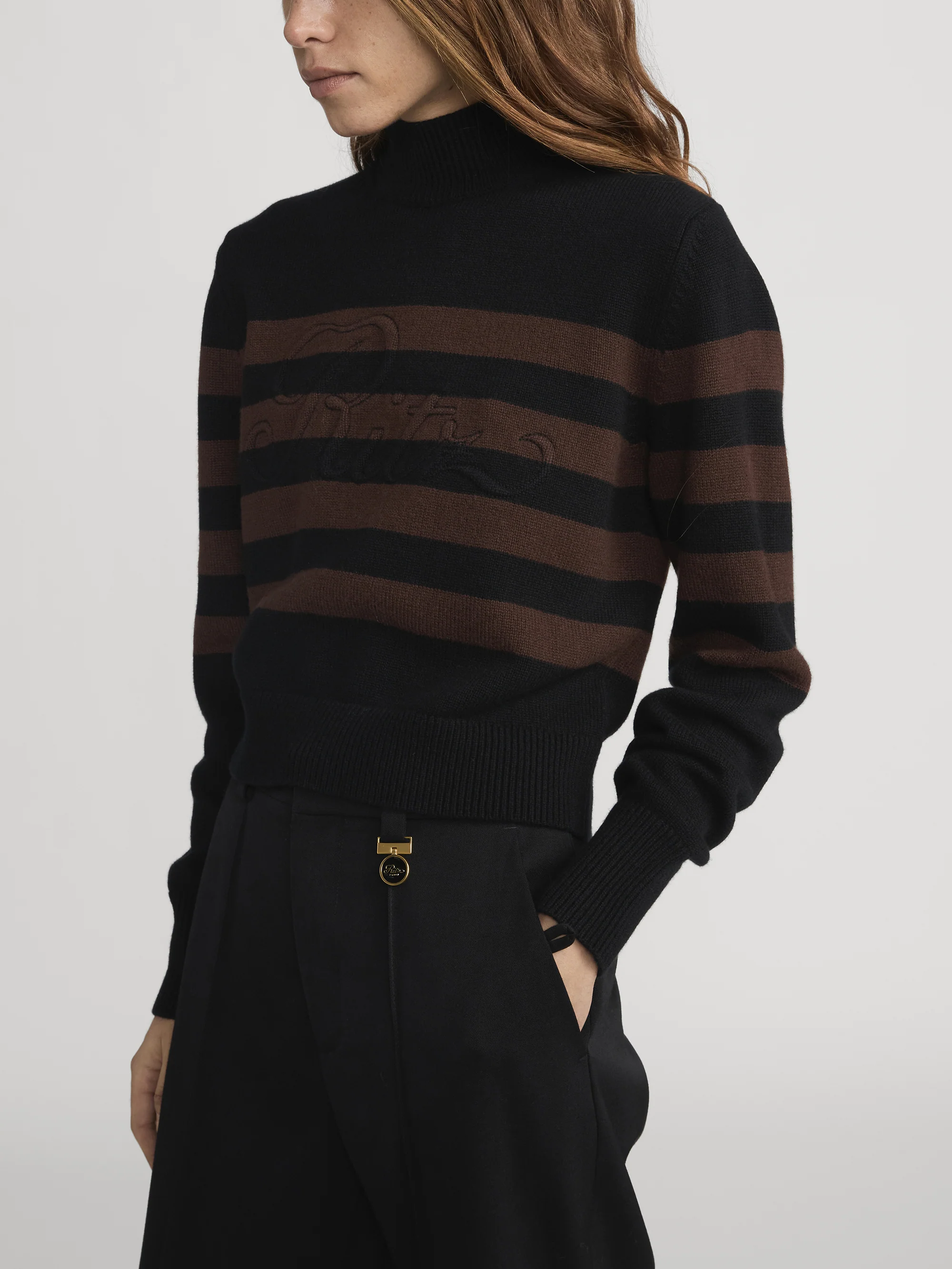 Ritz Striped Cashmere Turtleneck Sweater -- Black Multi - Image 5