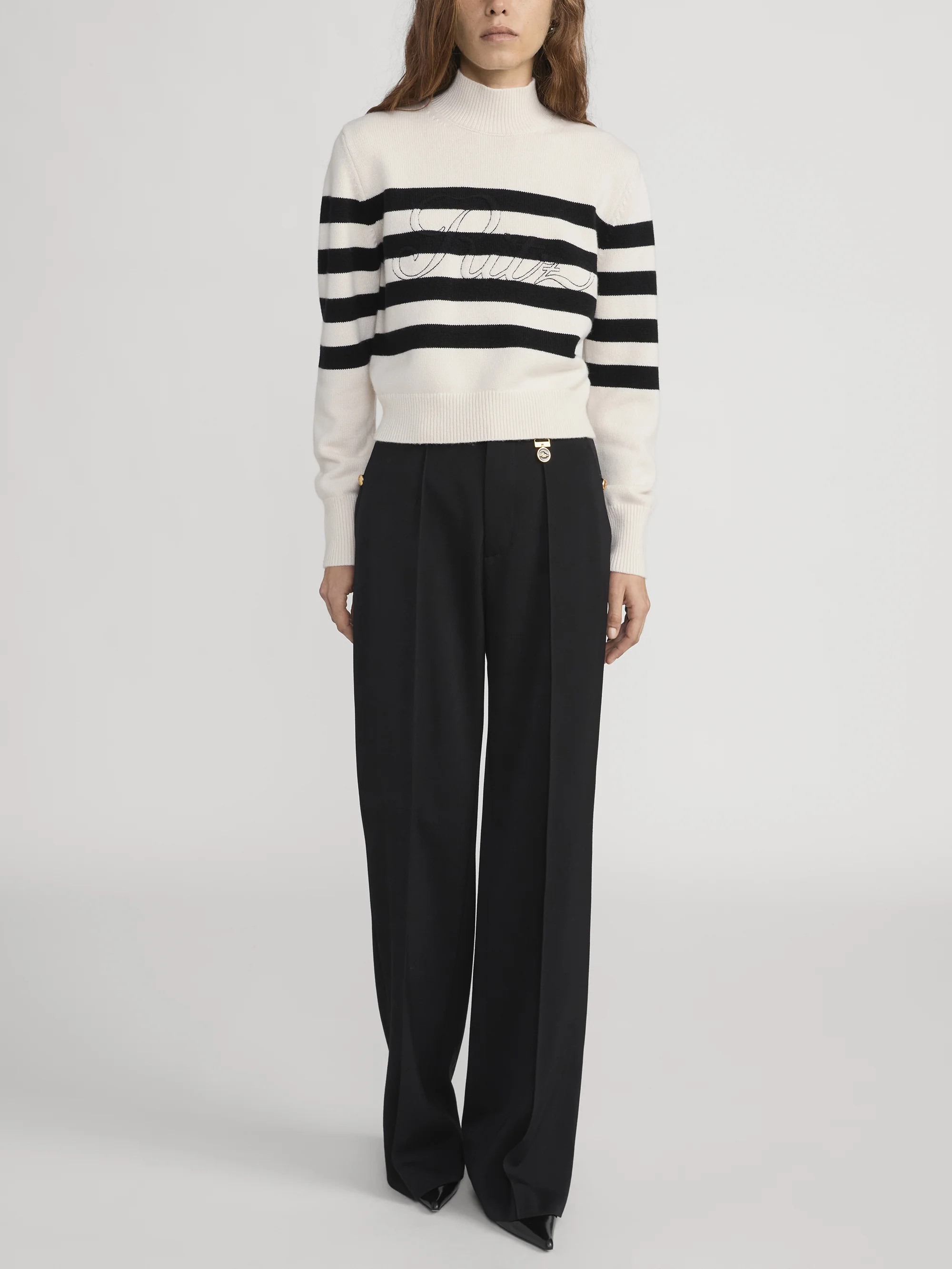 Ritz Striped Cashmere Turtleneck Sweater -- Cream Multi - Image 2