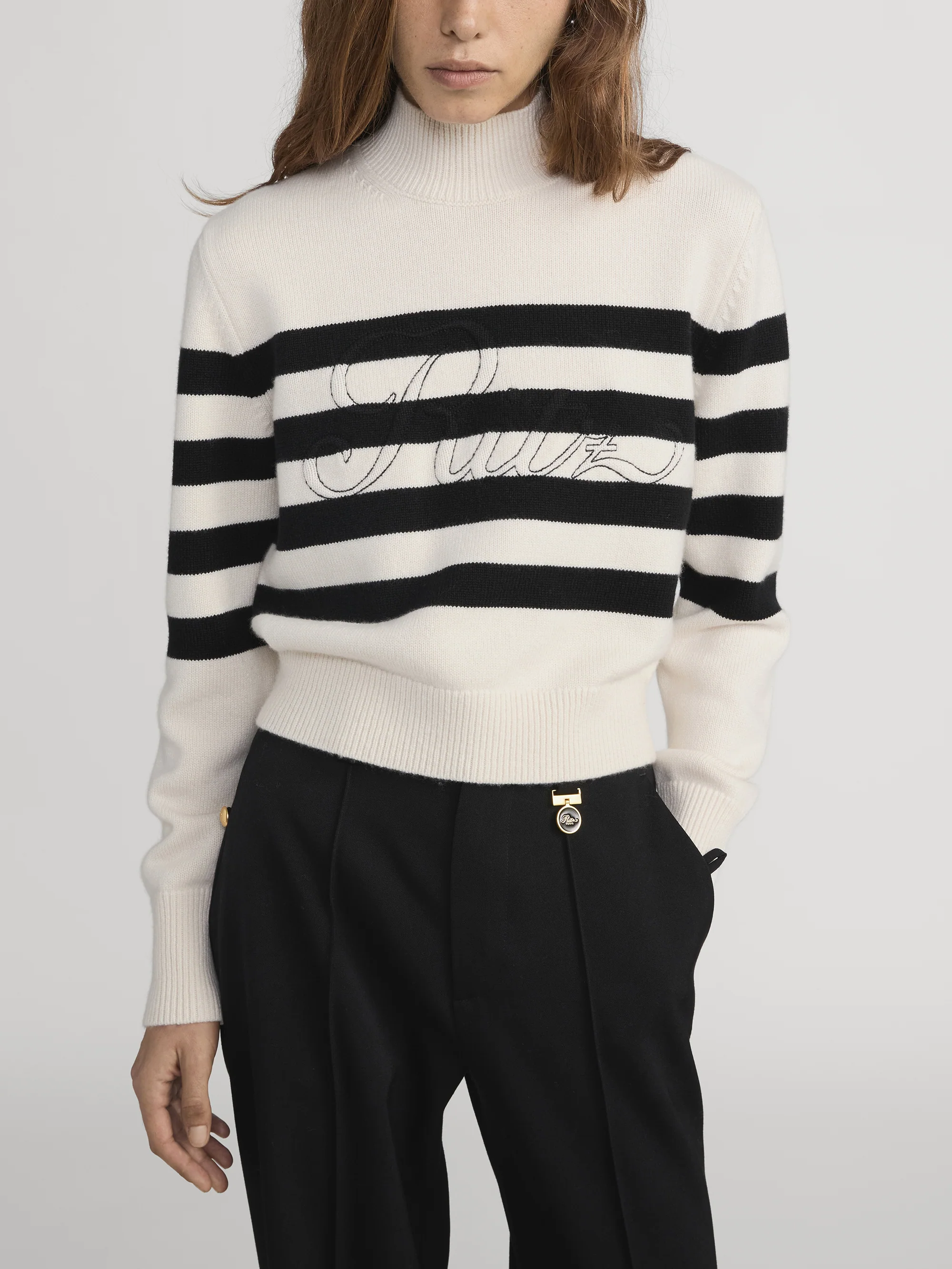 Ritz Striped Cashmere Turtleneck Sweater -- Cream Multi - Image 3