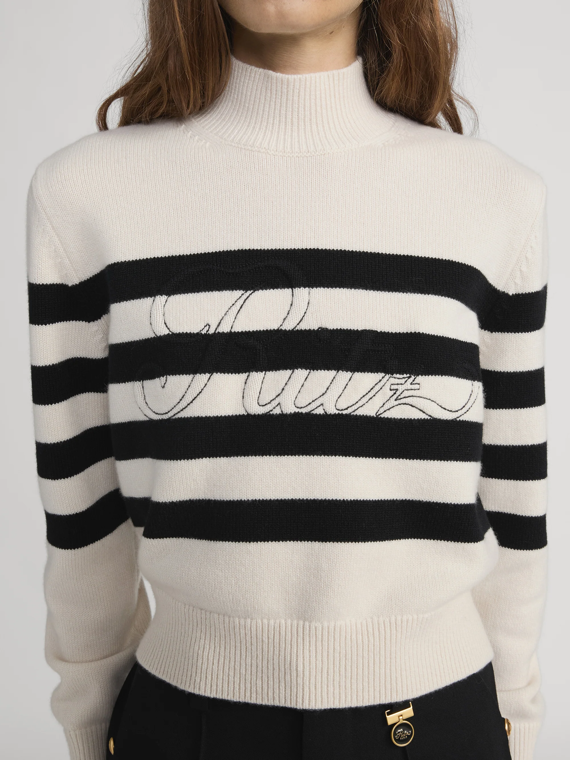 Ritz Striped Cashmere Turtleneck Sweater -- Cream Multi - Image 4
