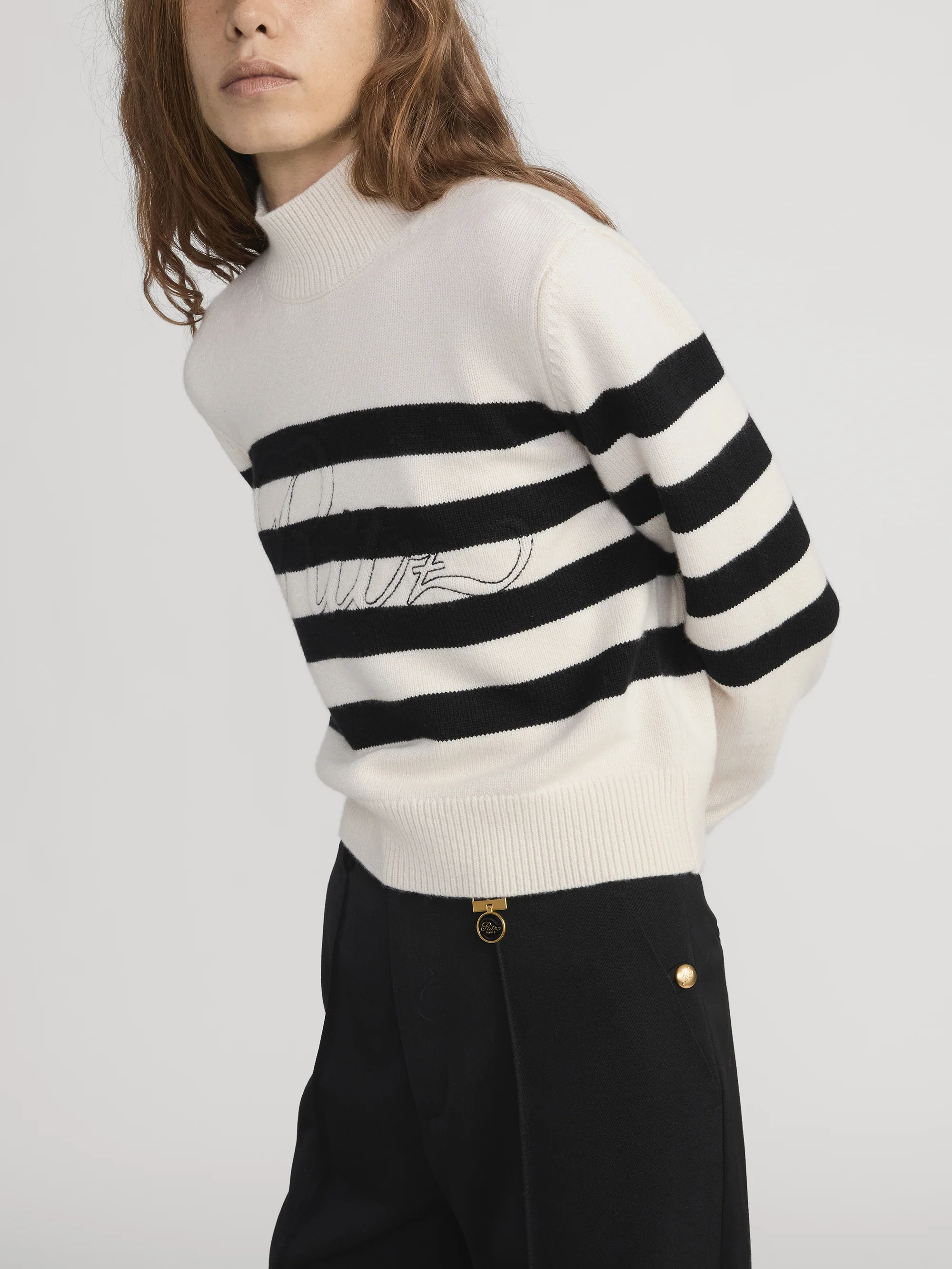 Ritz Striped Cashmere Turtleneck Sweater -- Cream Multi - Image 5