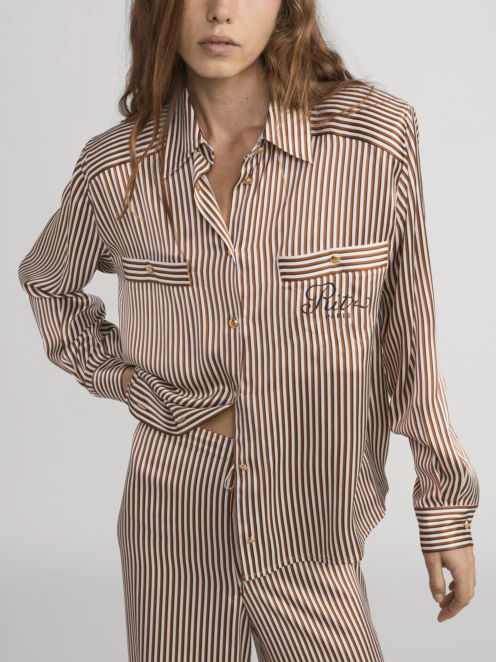 Ritz Striped Pajama Shirt -- Tan Multi - Image 3
