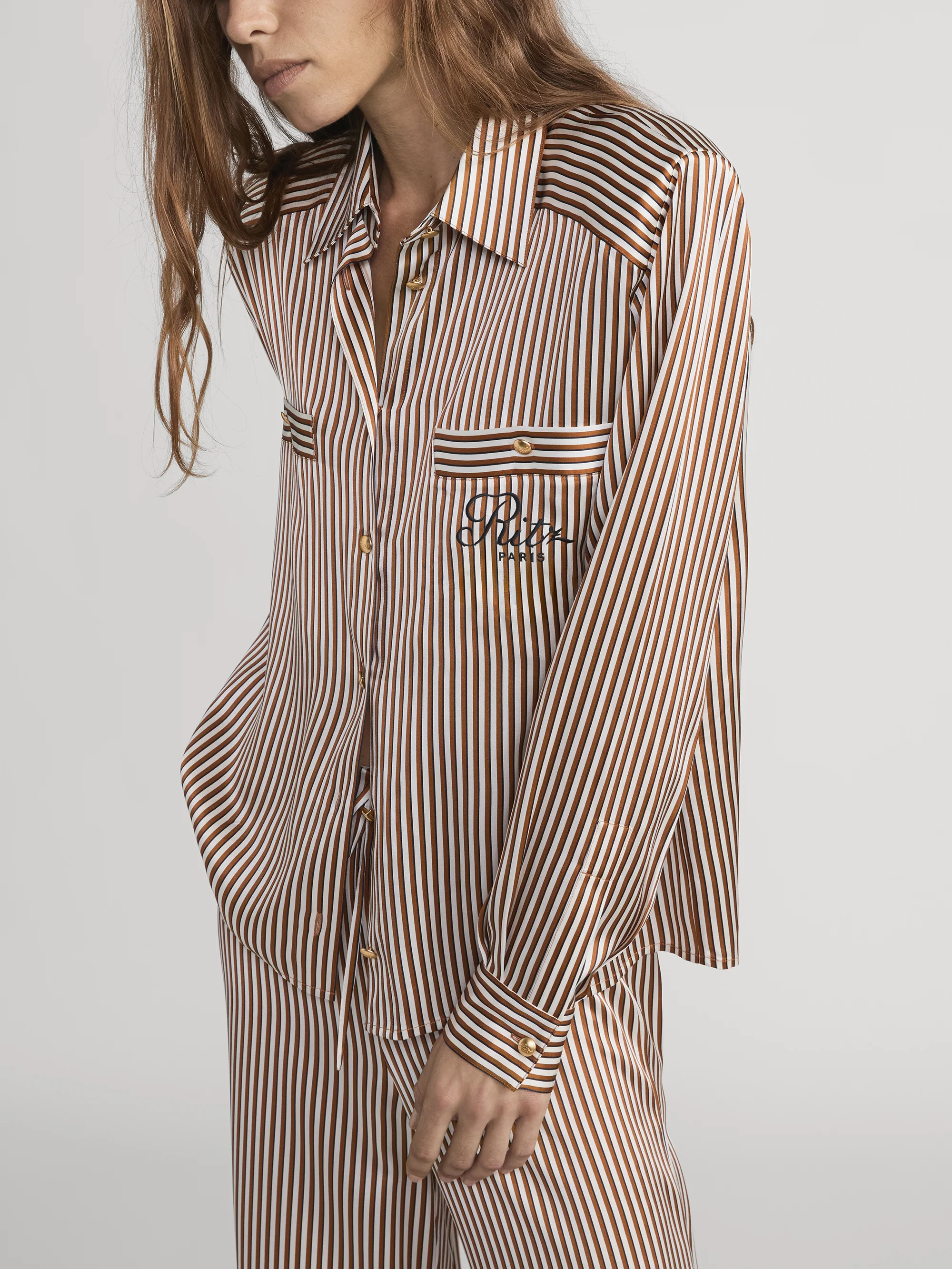 Ritz Striped Pajama Shirt -- Tan Multi - Image 5