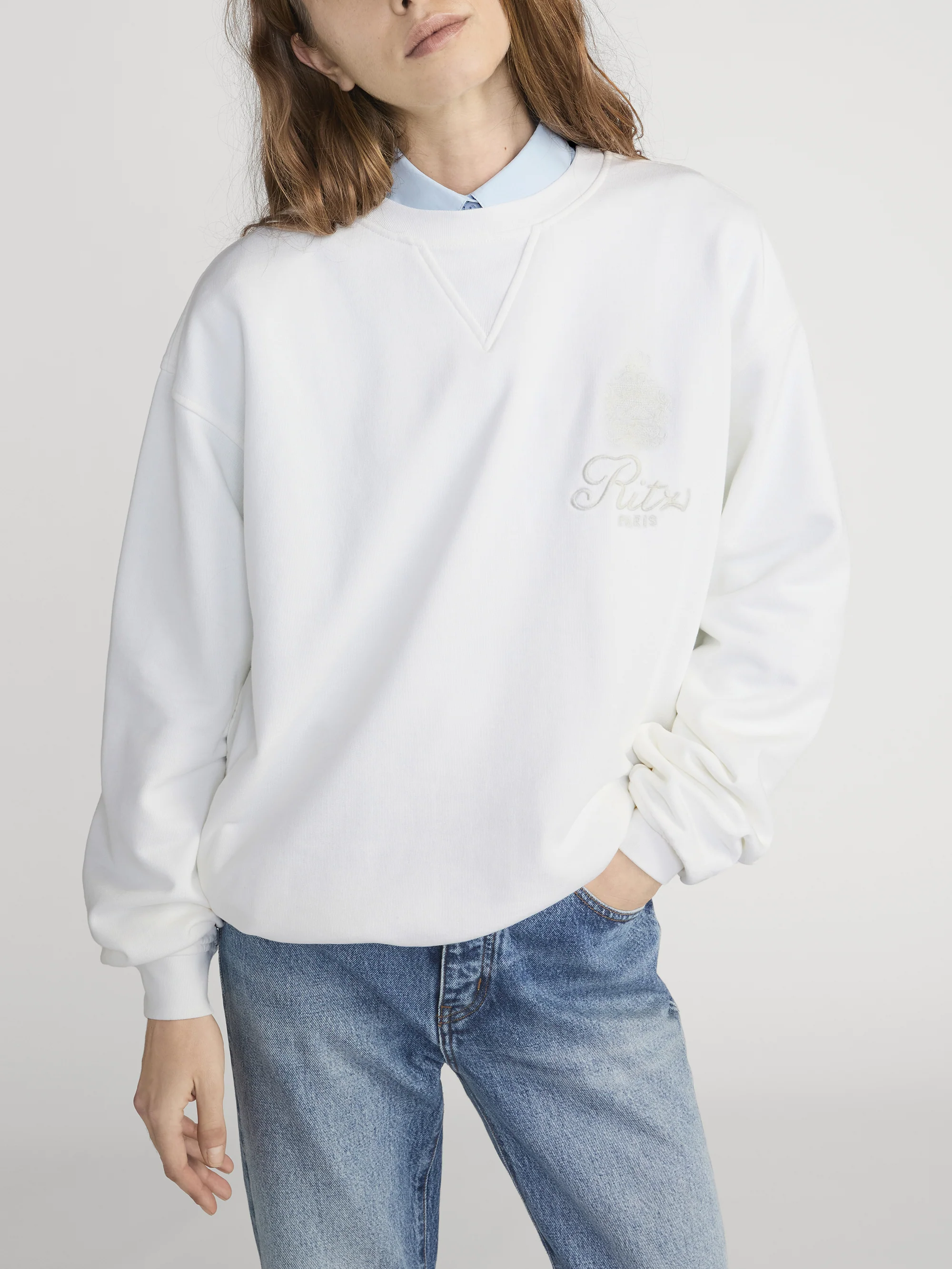 Ritz Unisex Tonal Logo Crewneck -- Cream - Image 3