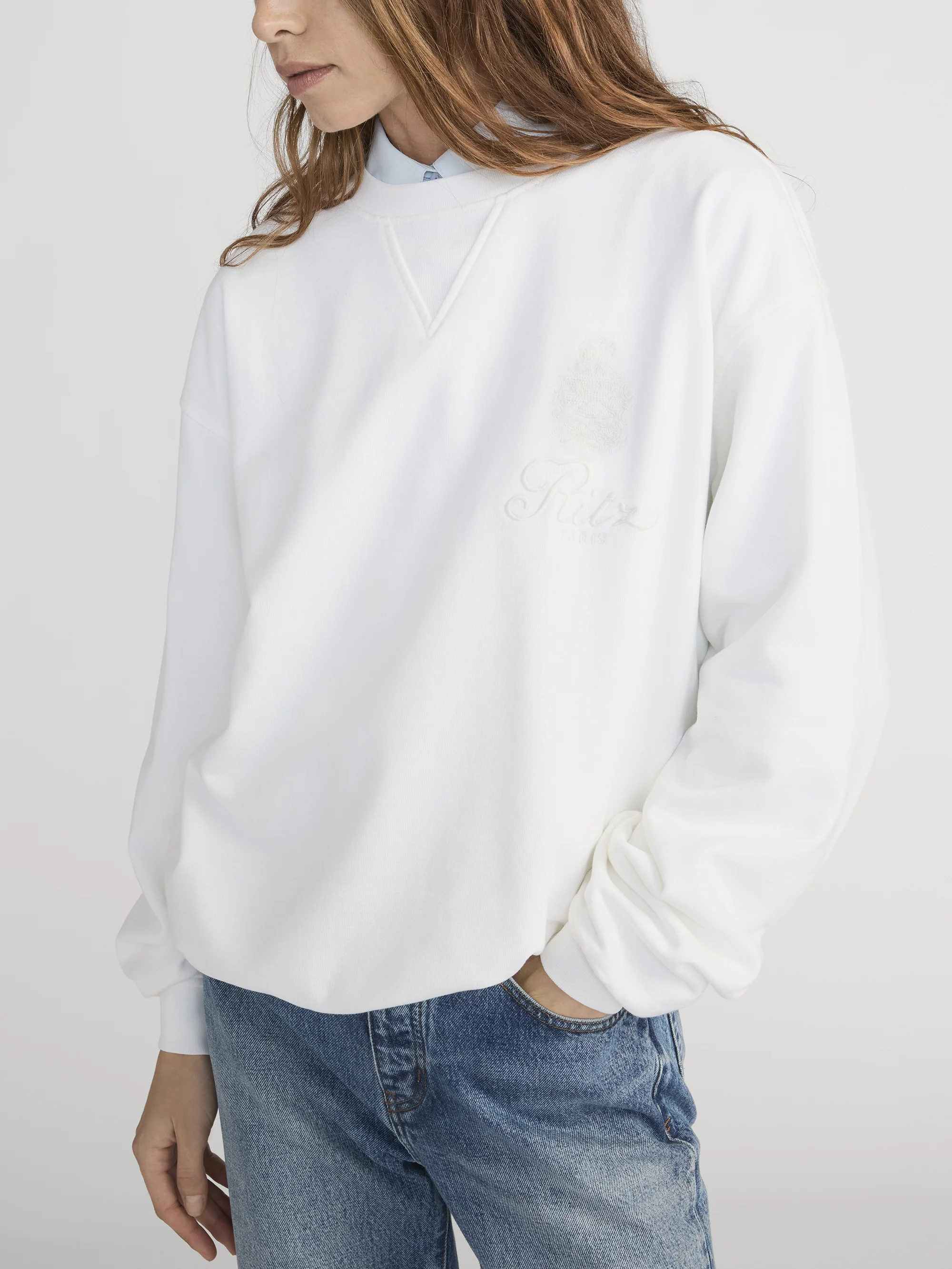 Ritz Unisex Tonal Logo Crewneck -- Cream - Image 5