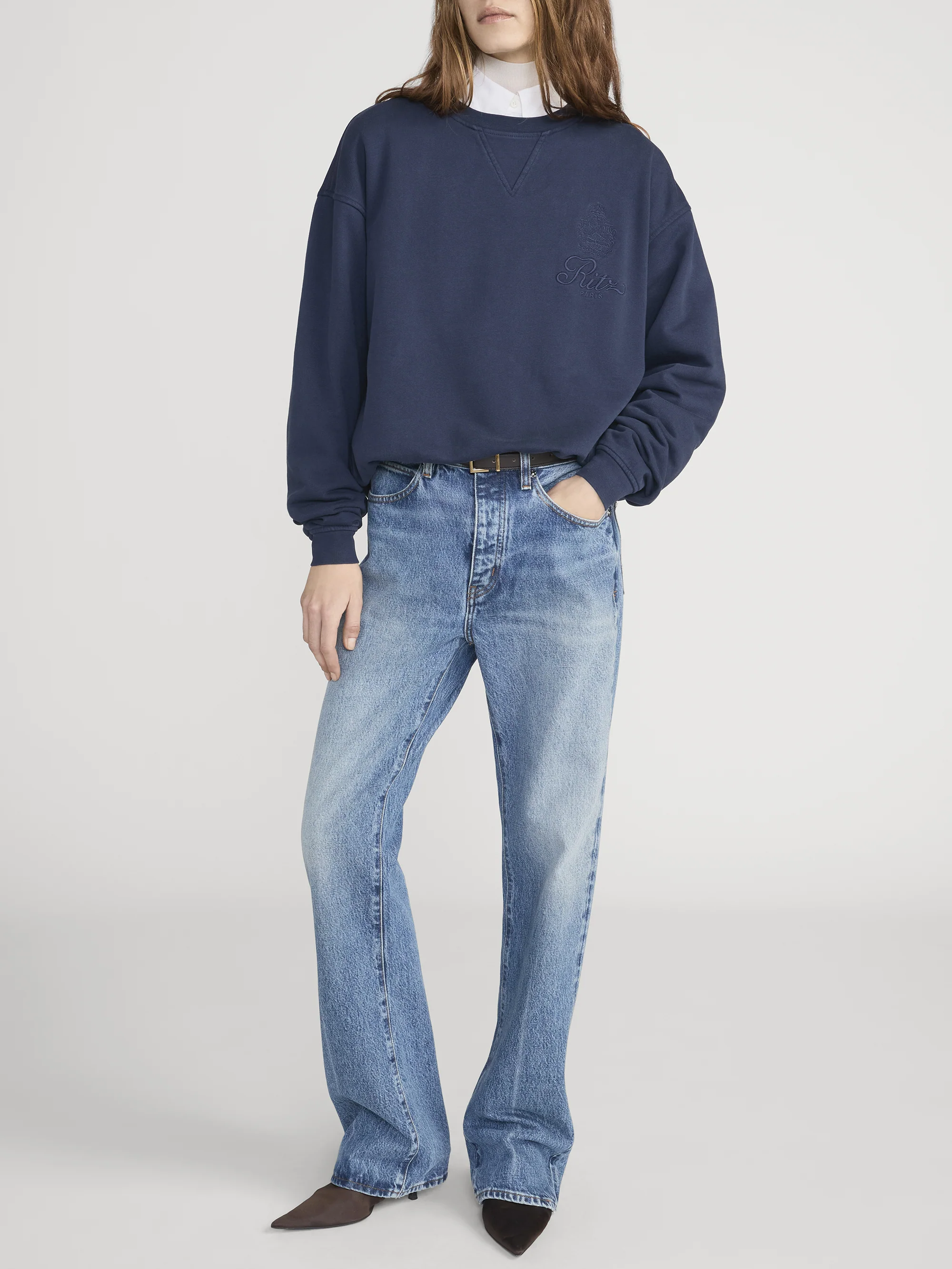 Ritz Unisex Tonal Logo Crewneck -- Dark Navy - Image 3