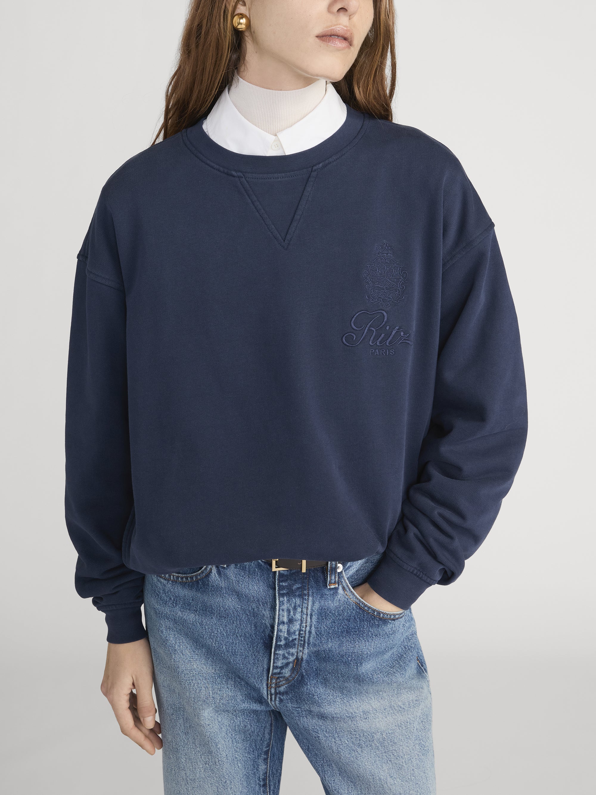 Ritz Unisex Tonal Logo Crewneck -- Dark Navy - Image 4