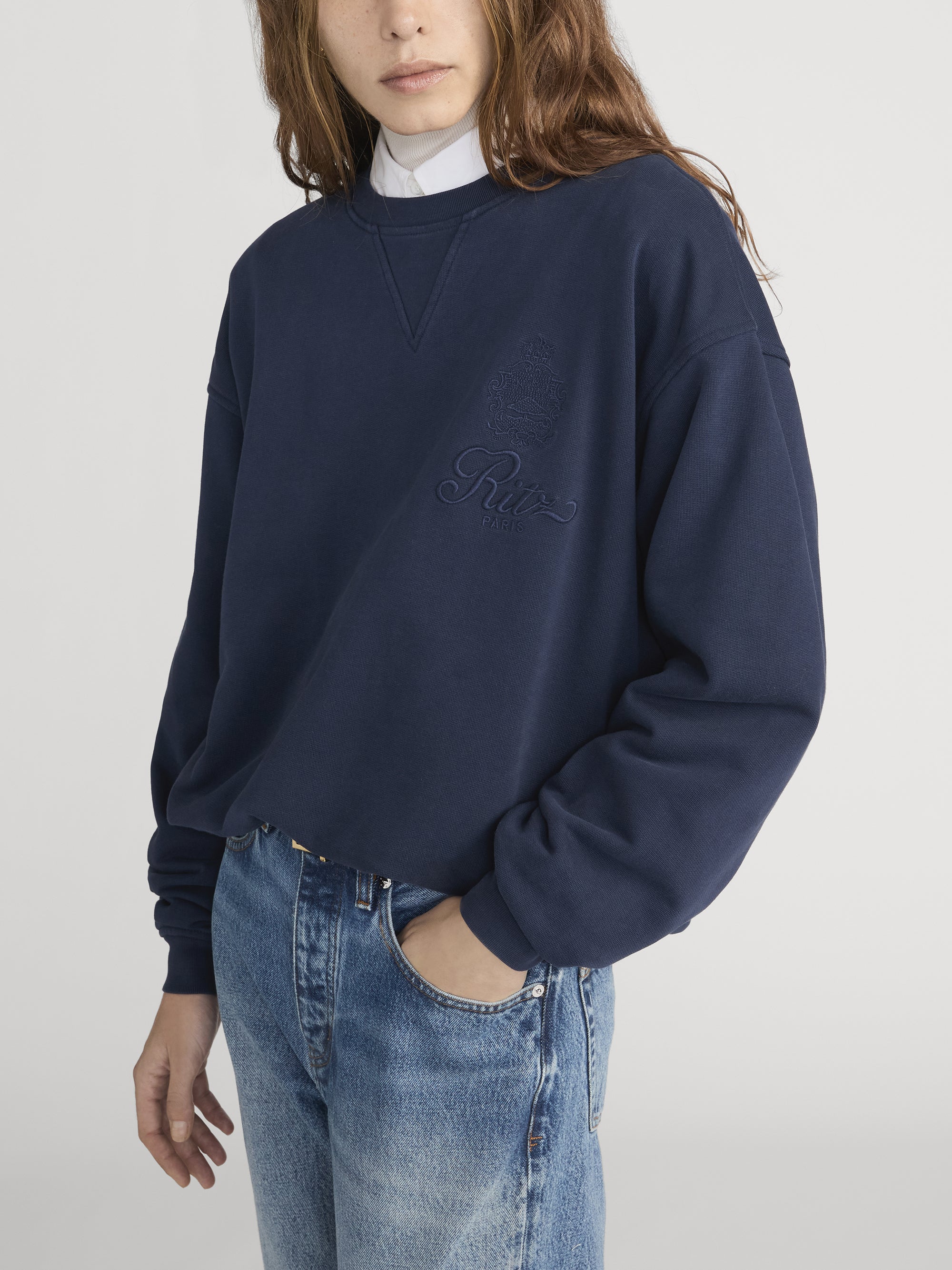 Ritz Unisex Tonal Logo Crewneck -- Dark Navy - Image 6