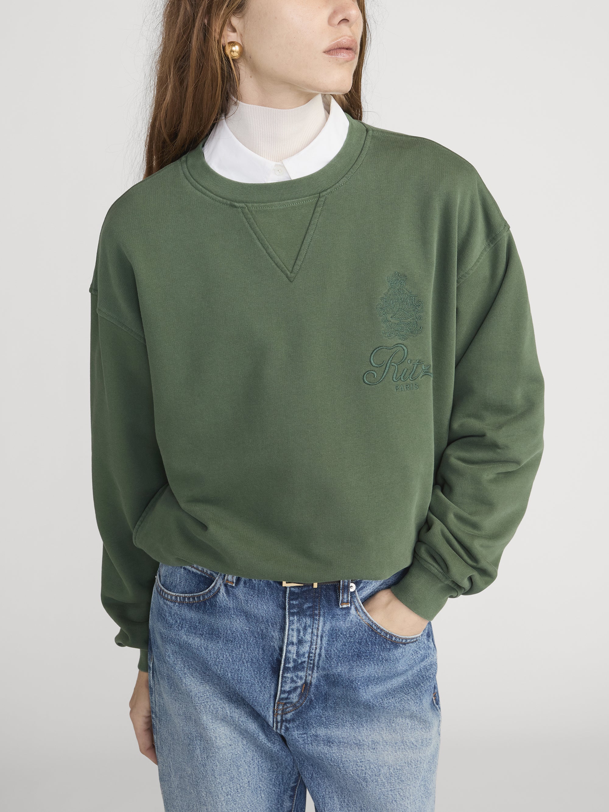 Ritz Unisex Tonal Logo Crewneck -- Hunter Green - Image 3