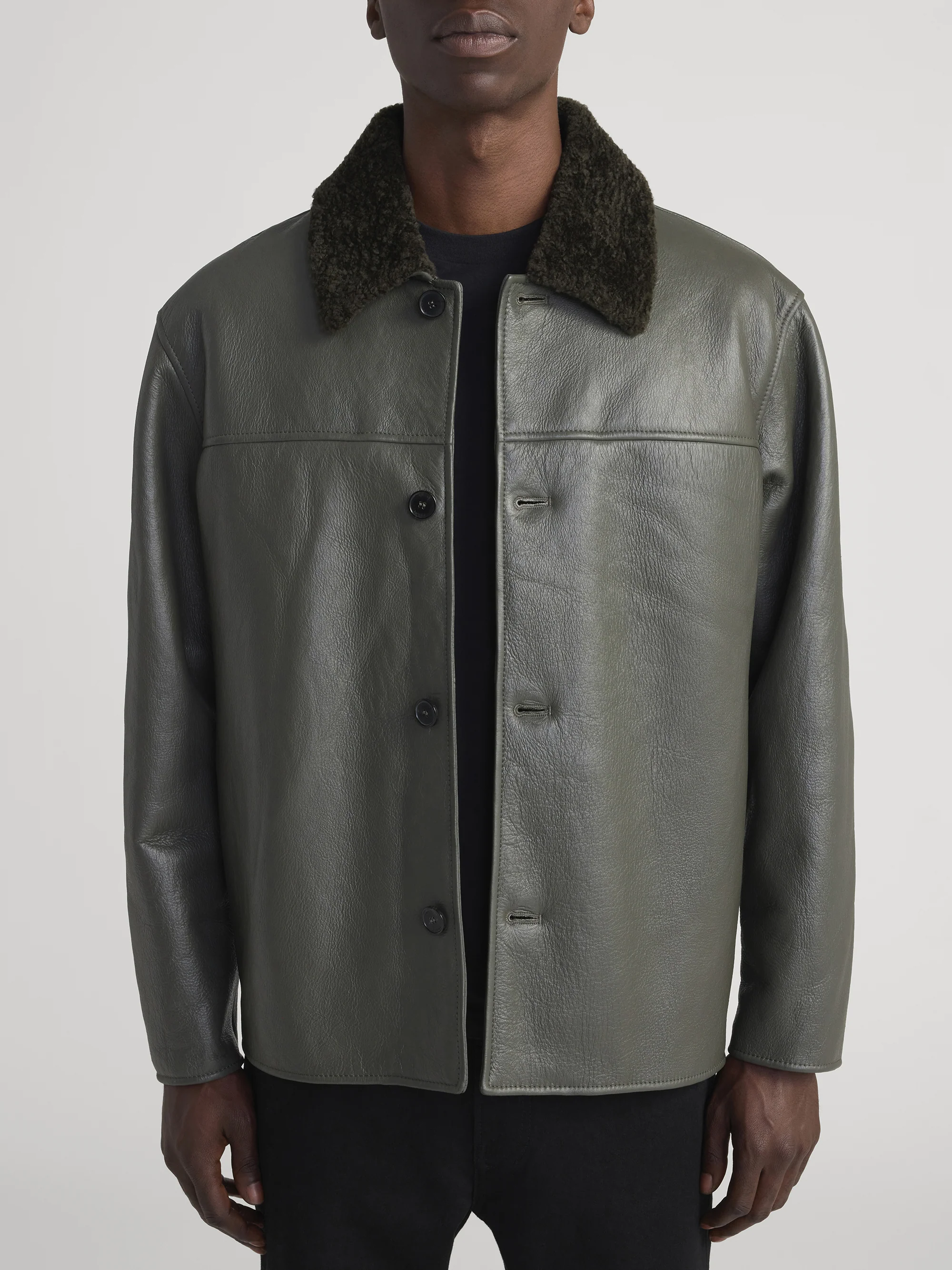 Shearling Jacket -- Dark Olive - Image 3