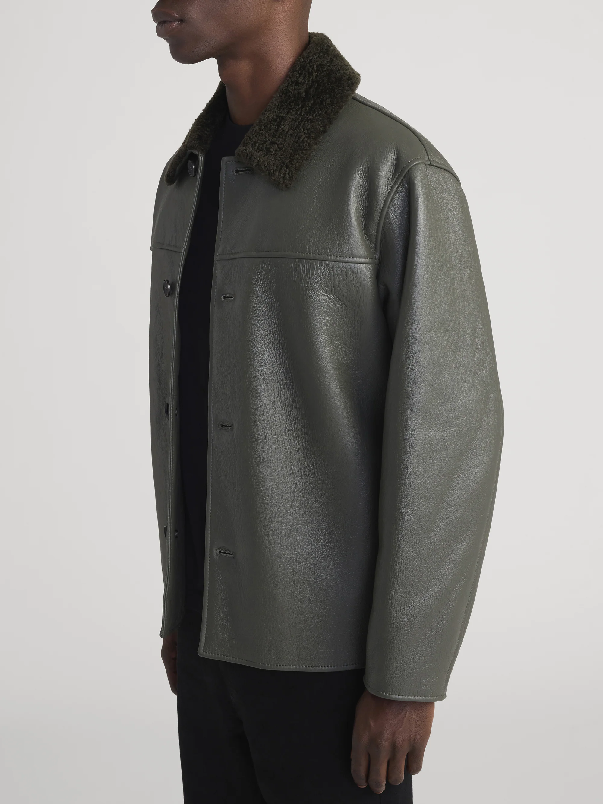 Shearling Jacket -- Dark Olive - Image 5