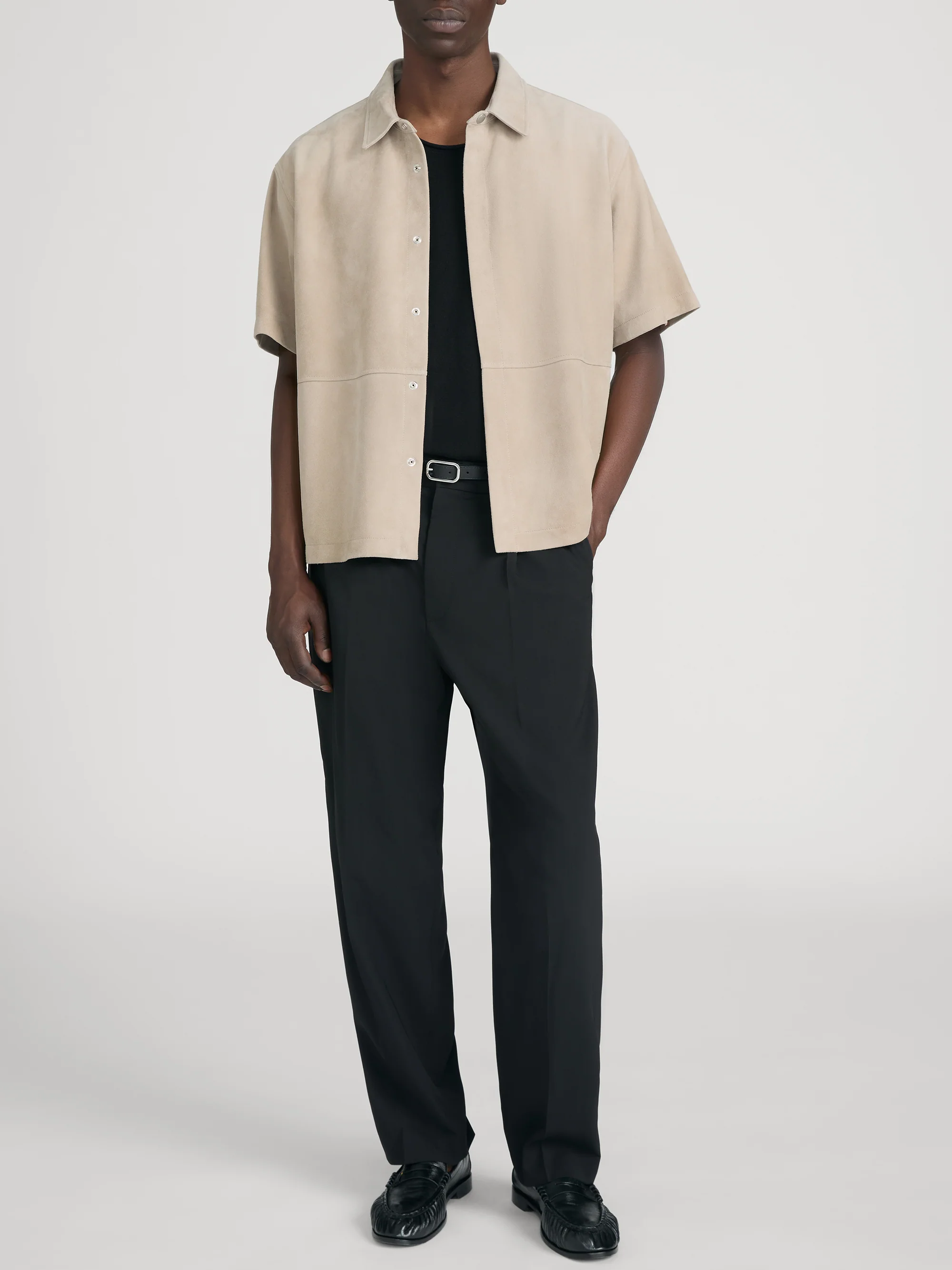Short Sleeve Suede Shirt -- Dusty Beige - Image 2