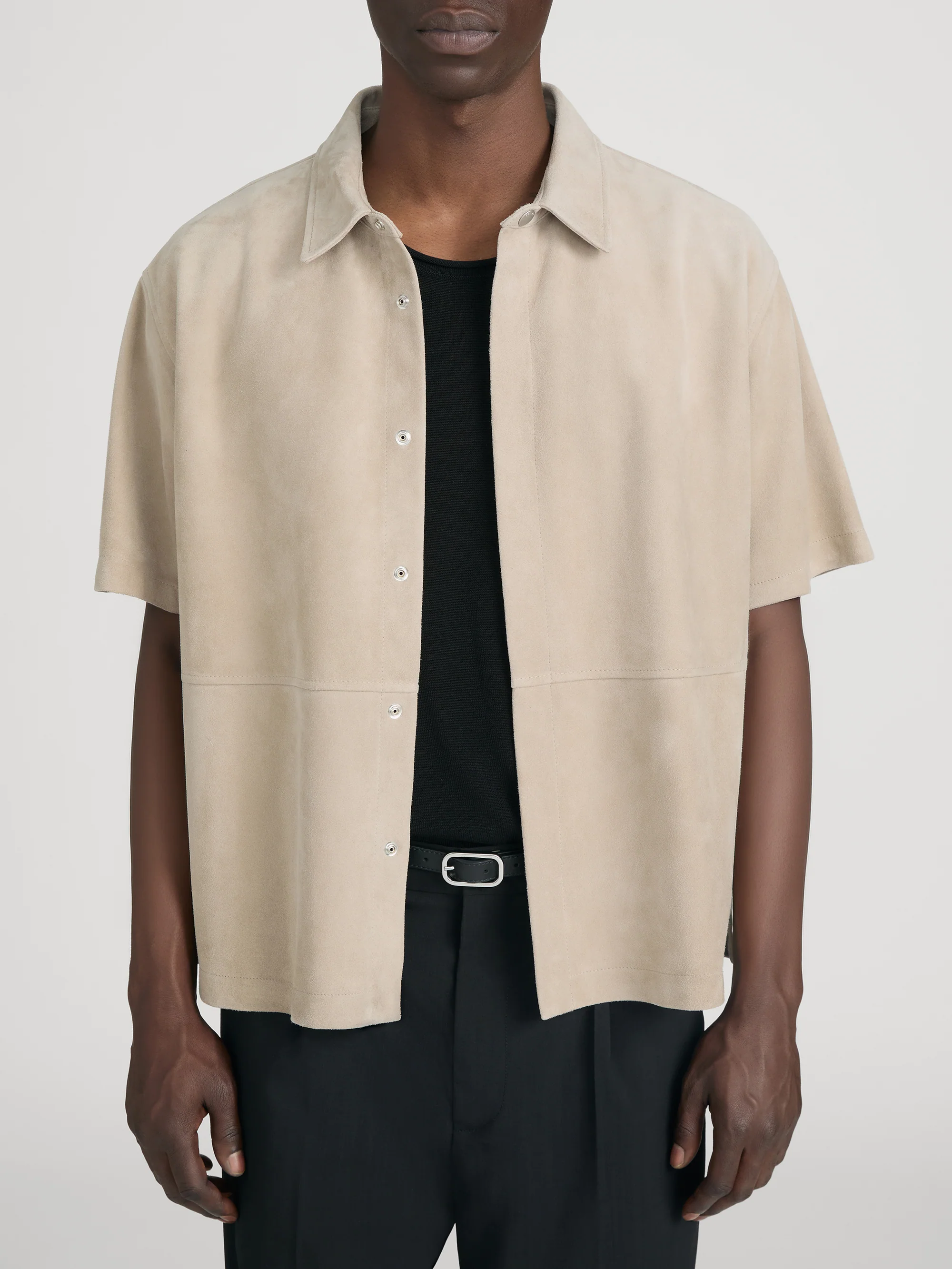 Short Sleeve Suede Shirt -- Dusty Beige - Image 3