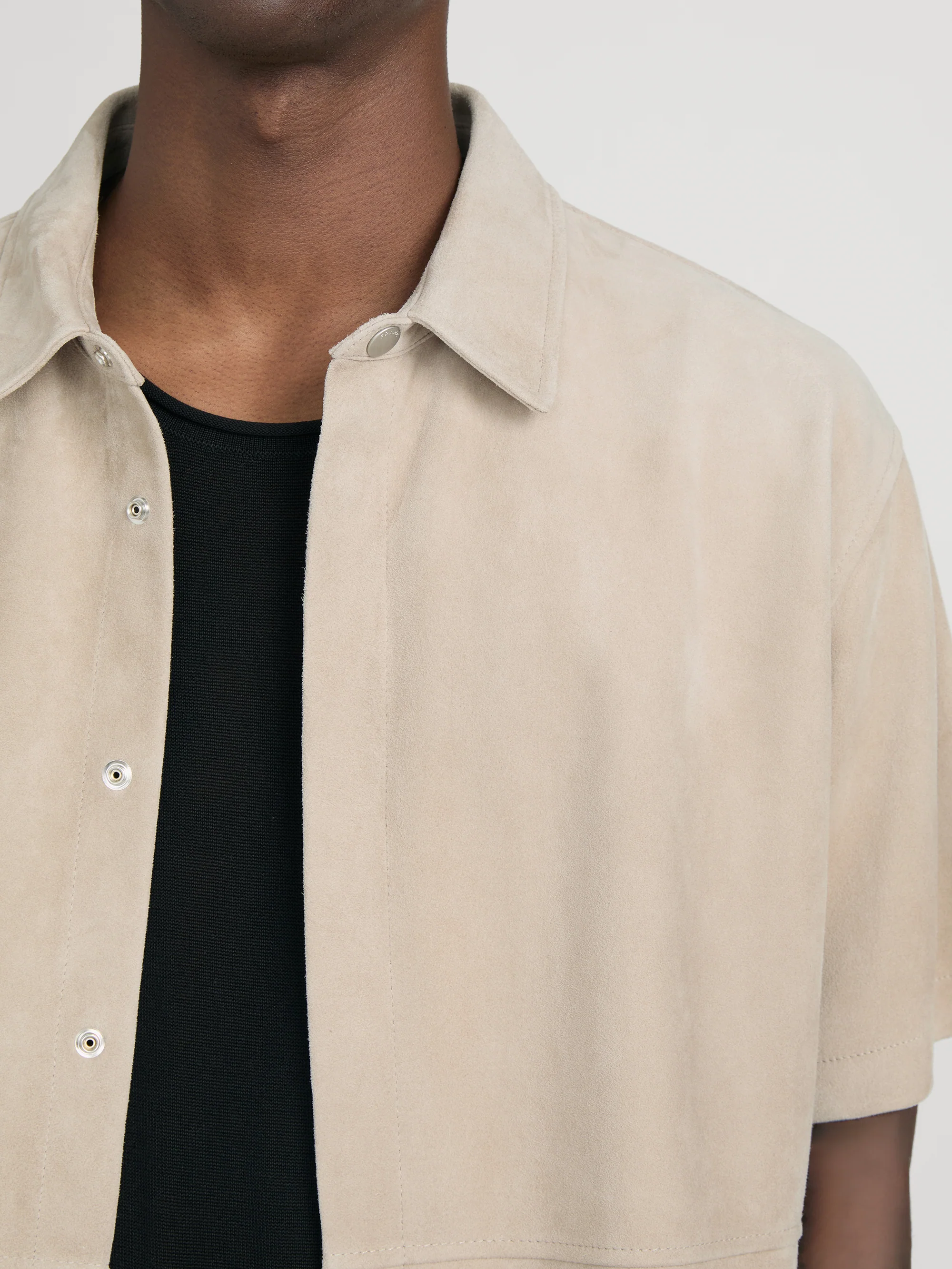 Short Sleeve Suede Shirt -- Dusty Beige - Image 4