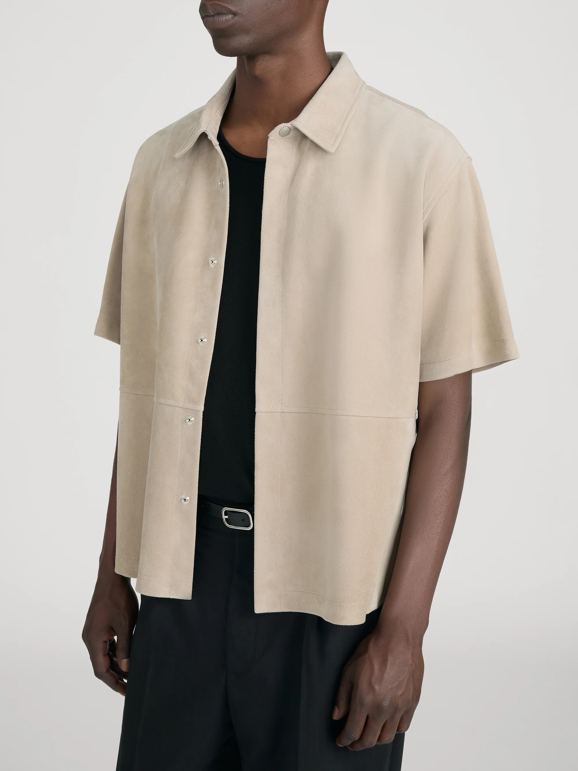 Short Sleeve Suede Shirt -- Dusty Beige - Image 5