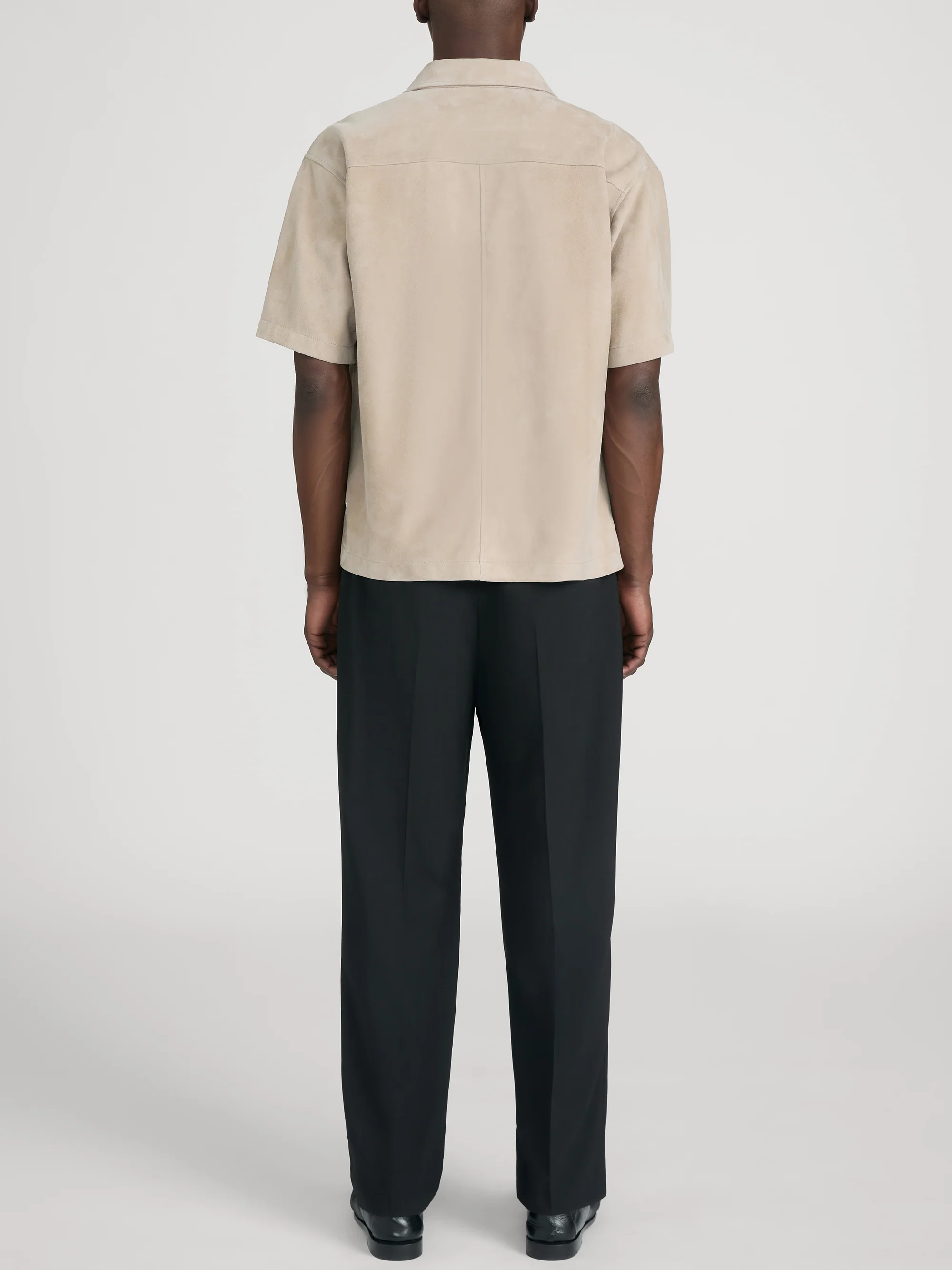 Short Sleeve Suede Shirt -- Dusty Beige - Image 6