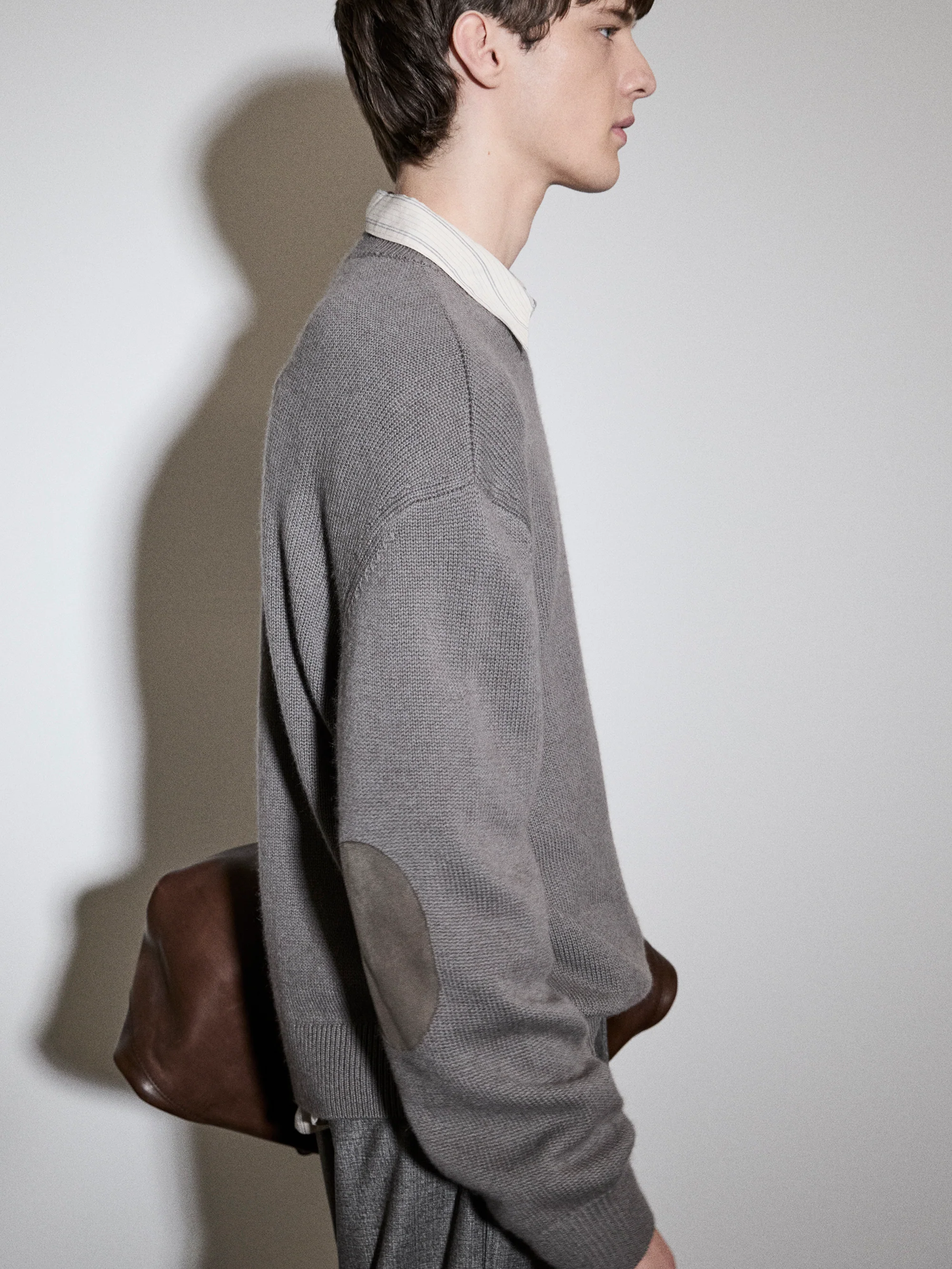 Suede Patch Sweater -- Heather Grey - Image 8
