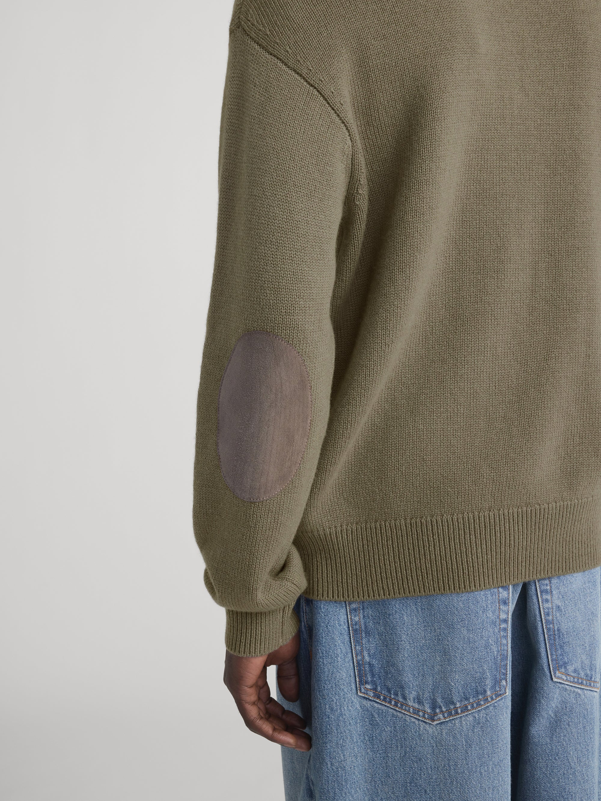 Suede Patch Sweater -- Light Taupe - Image 5