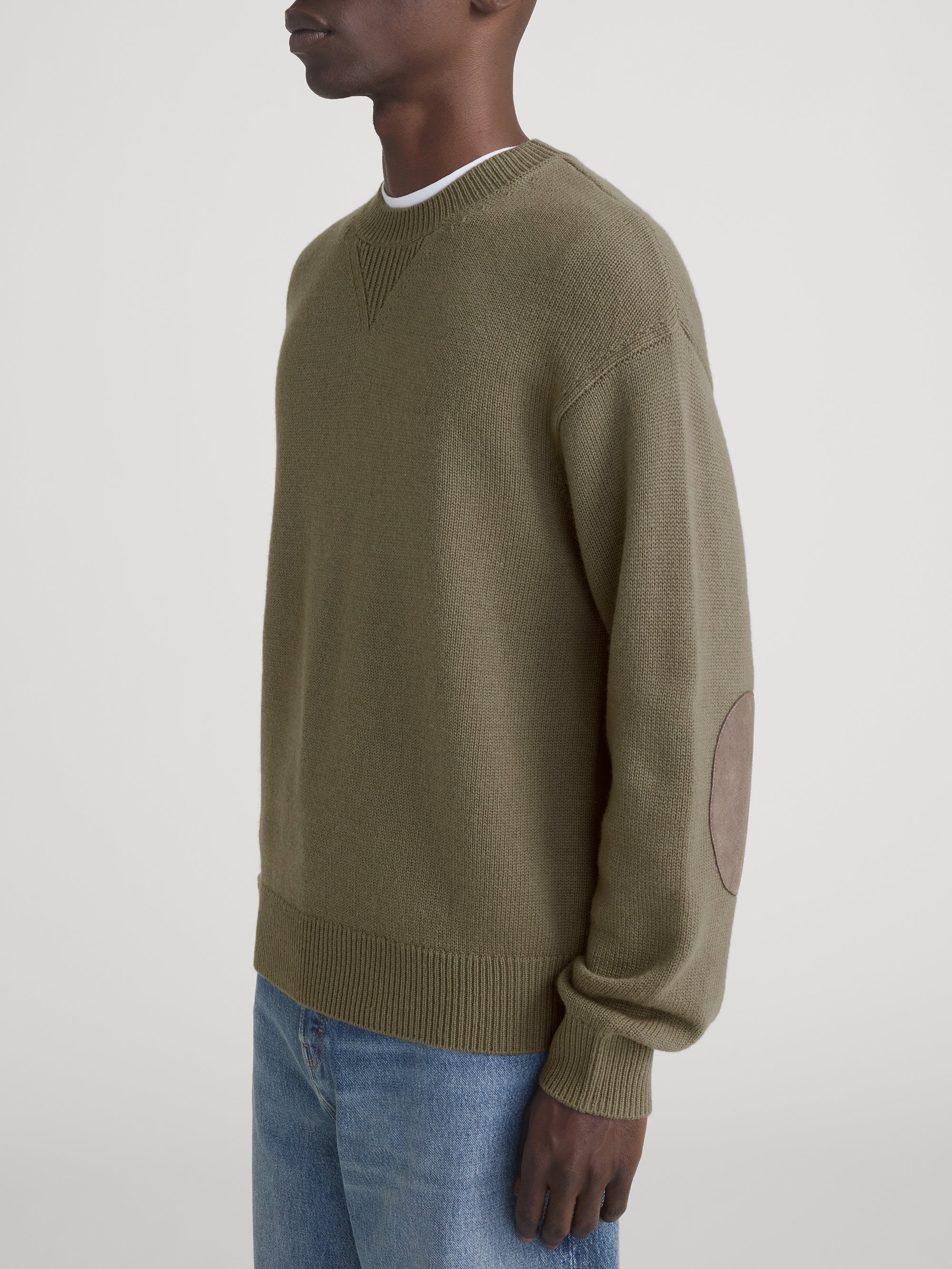 Suede Patch Sweater -- Light Taupe - Image 6