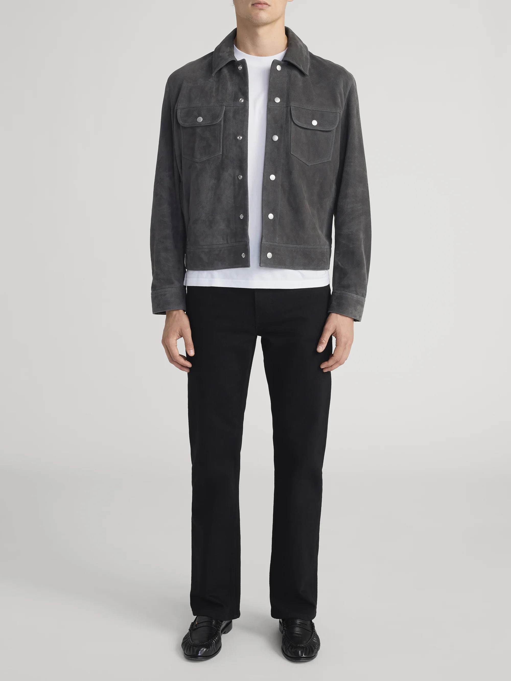 Suede Trucker Jacket -- Dark Grey - Image 2