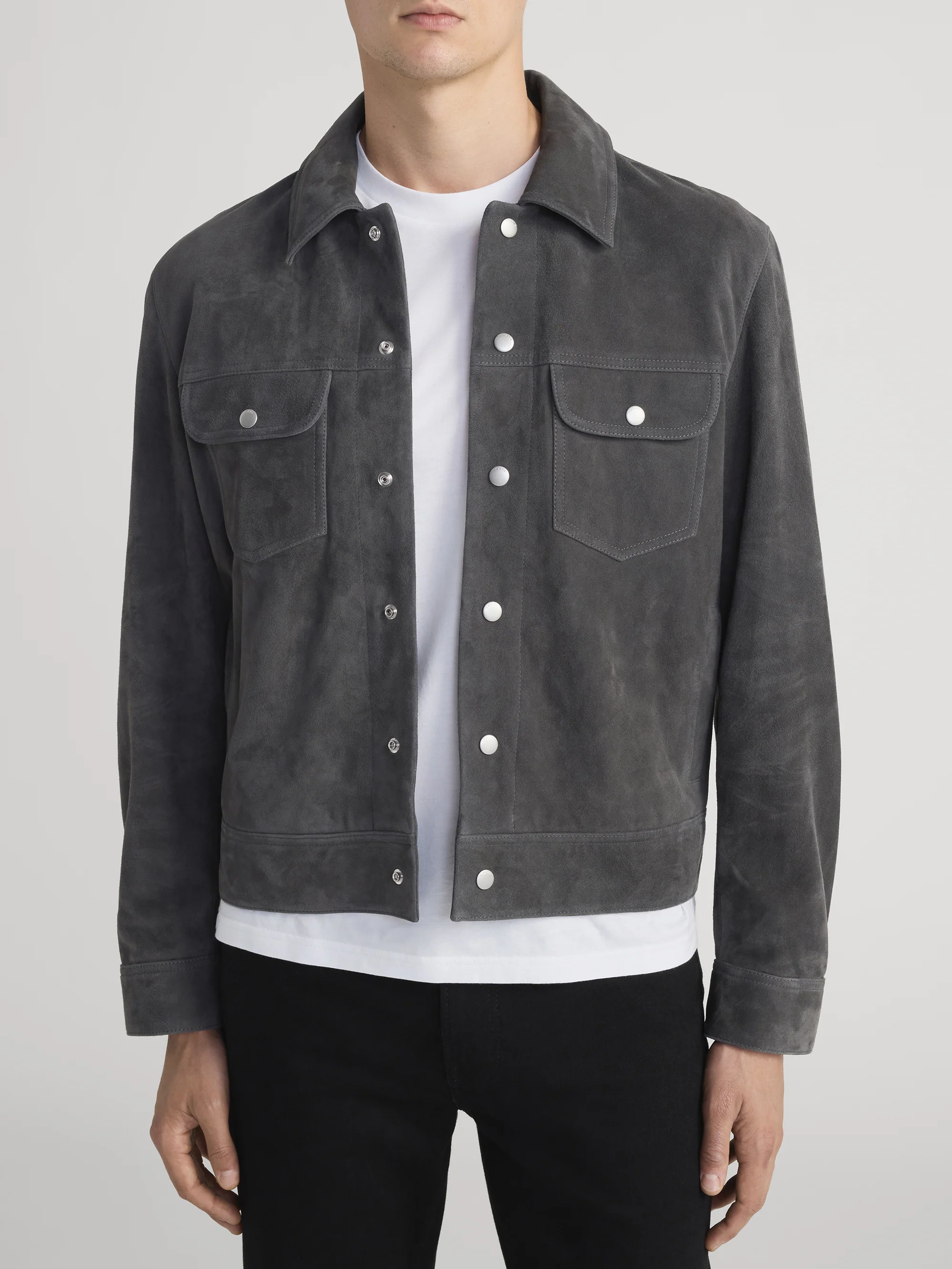 Suede Trucker Jacket -- Dark Grey - Image 3