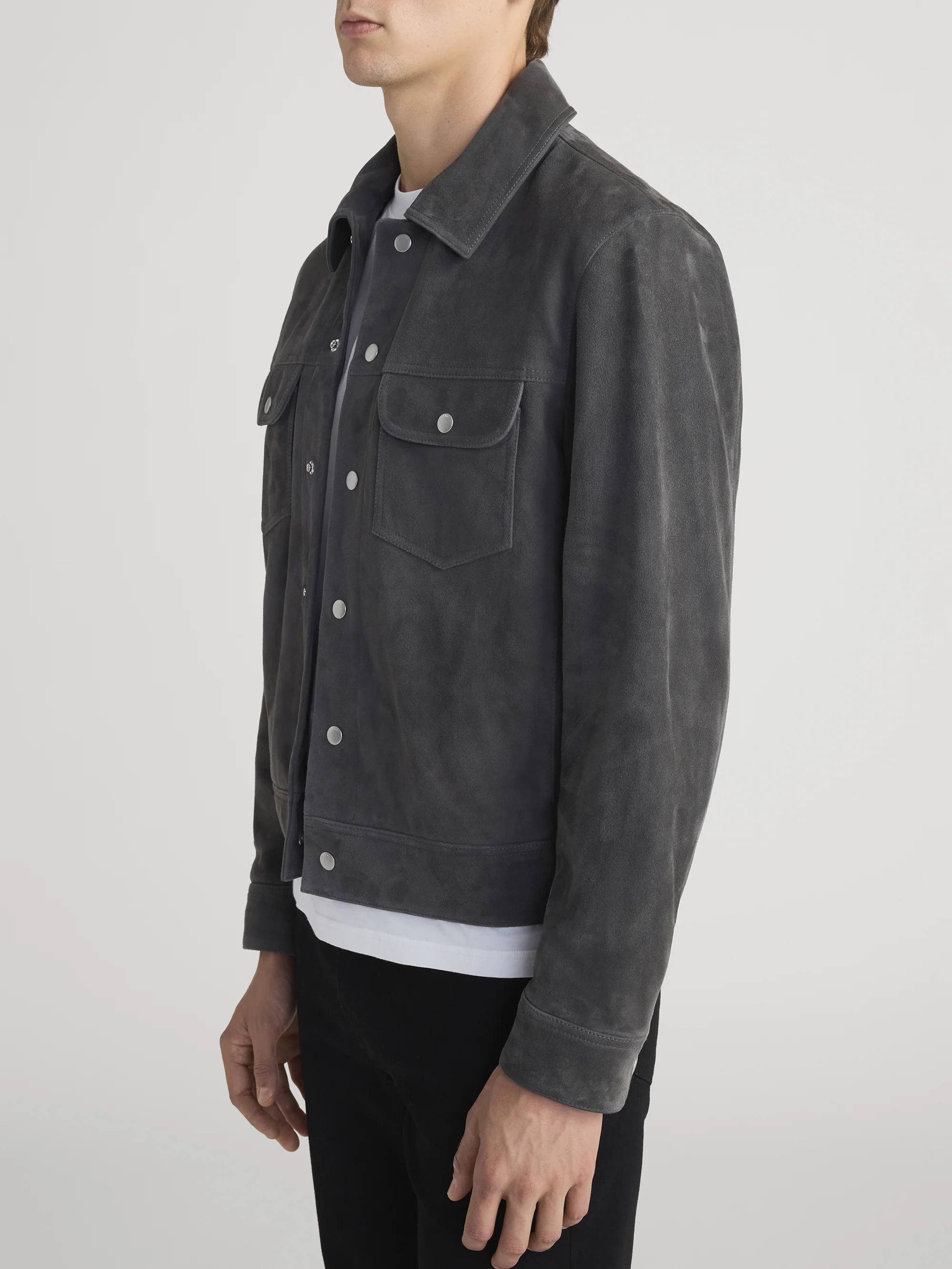 Suede Trucker Jacket -- Dark Grey - Image 5