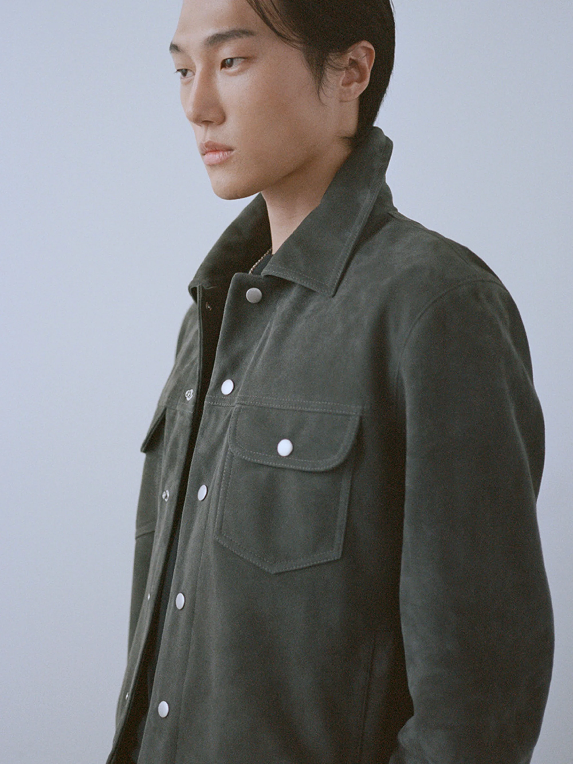 Suede Trucker Jacket -- Dark Grey - Image 8