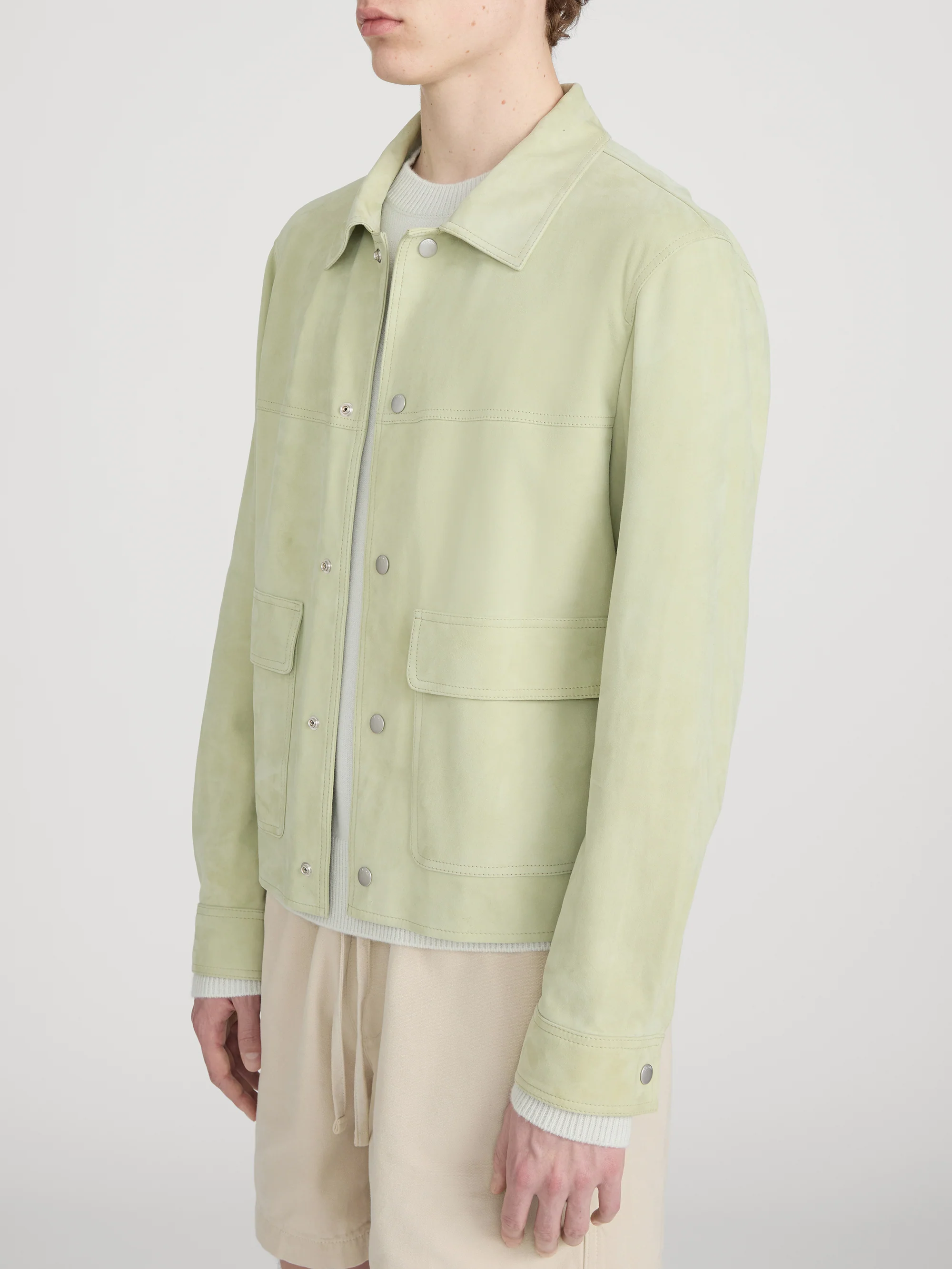 Suede Trucker Jacket -- Soft Pistachio - Image 4
