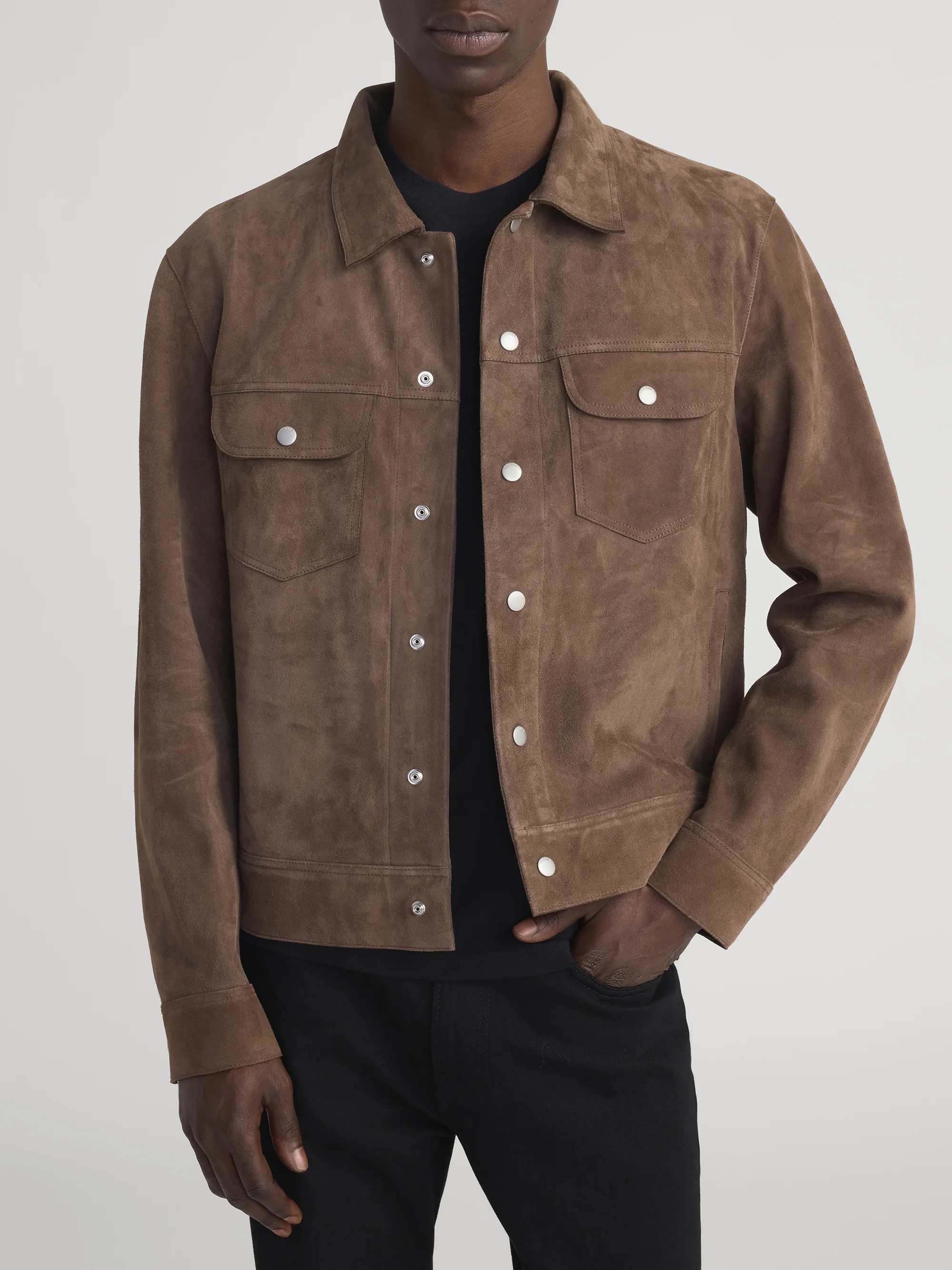 Suede Trucker Jacket -- Mocha - Image 3