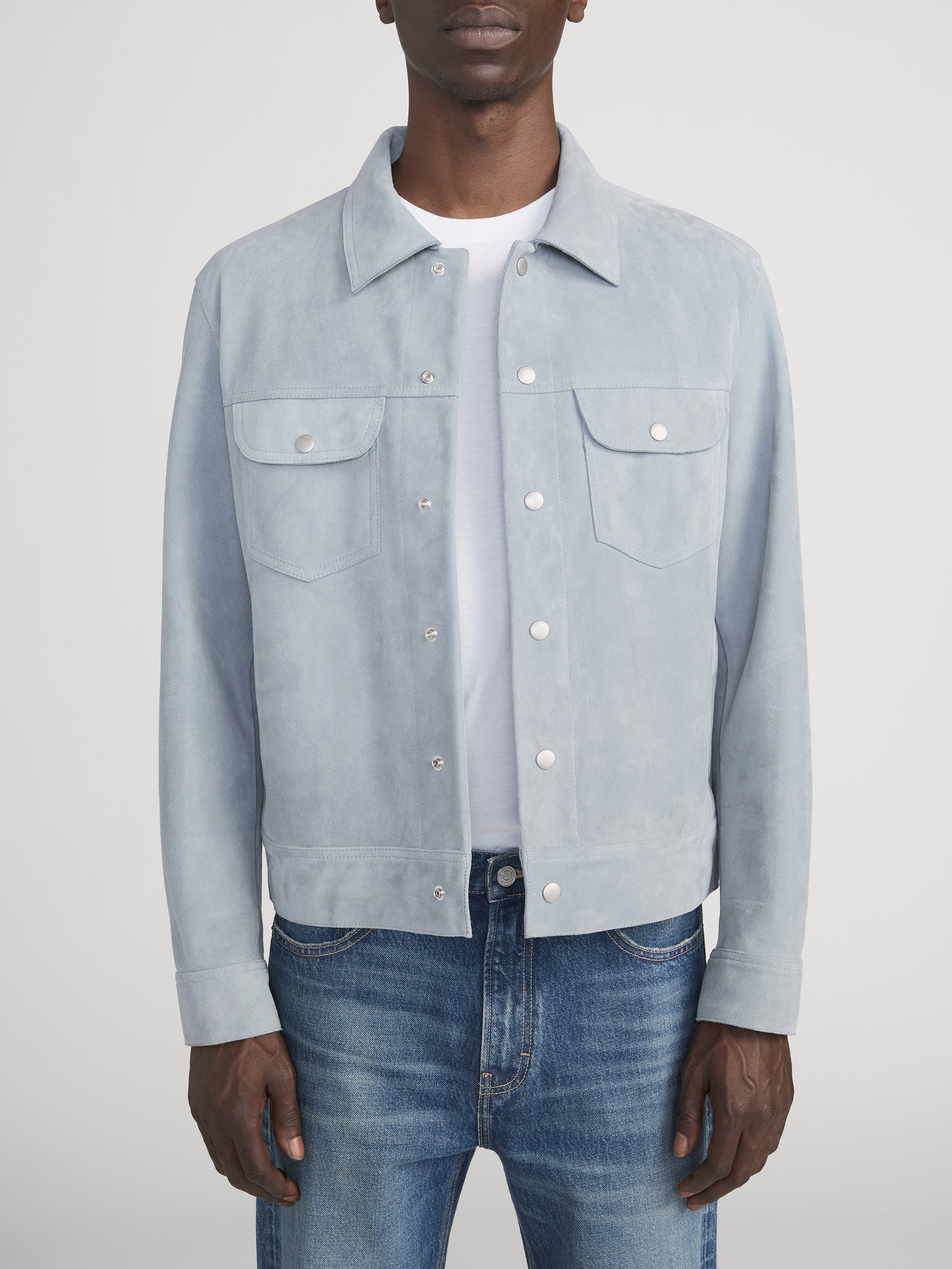 Suede Trucker Jacket -- Smoky Blue - Image 3